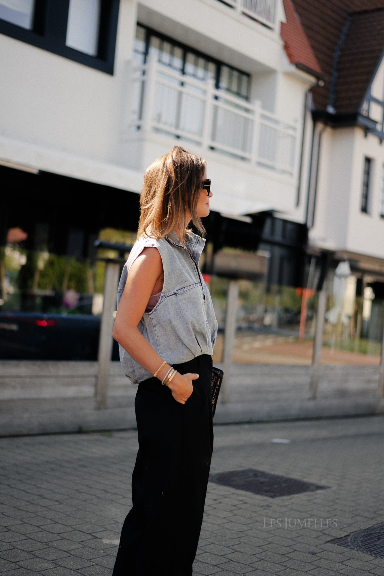 Joelle utility vest washed denim
