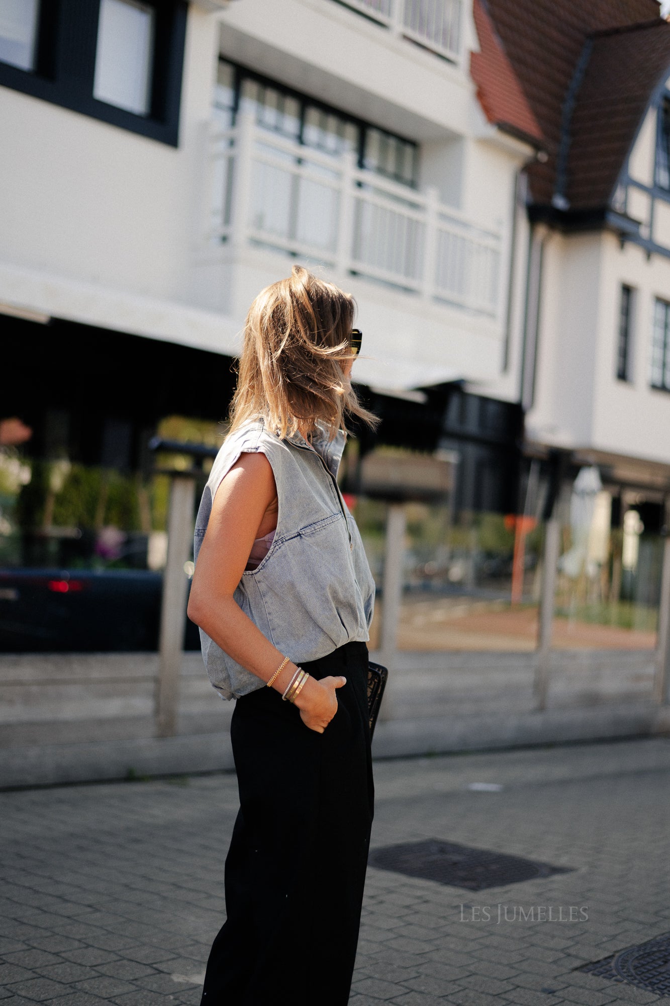 Joelle utility vest washed denim