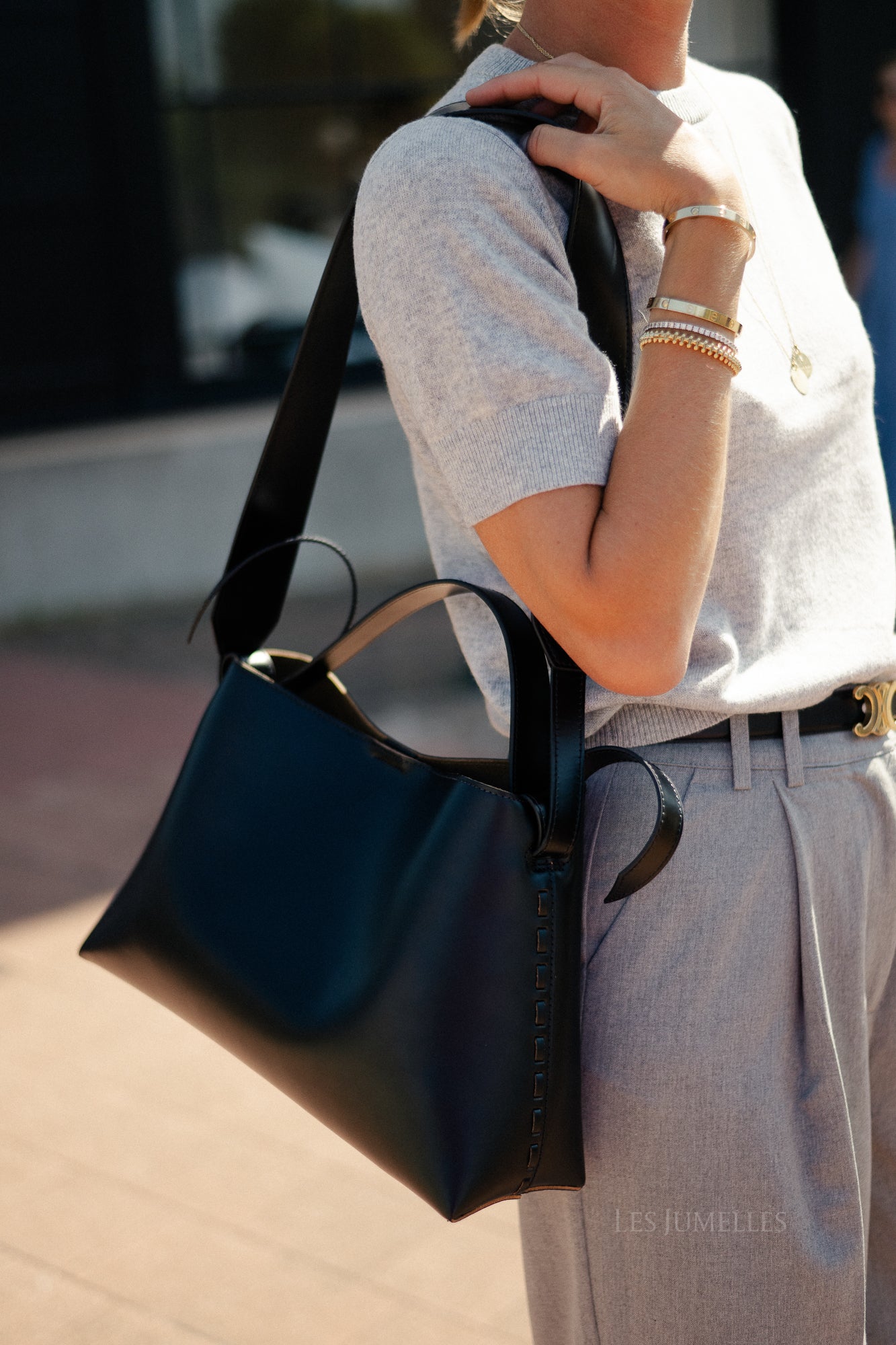 SLFStella medium leather bag black