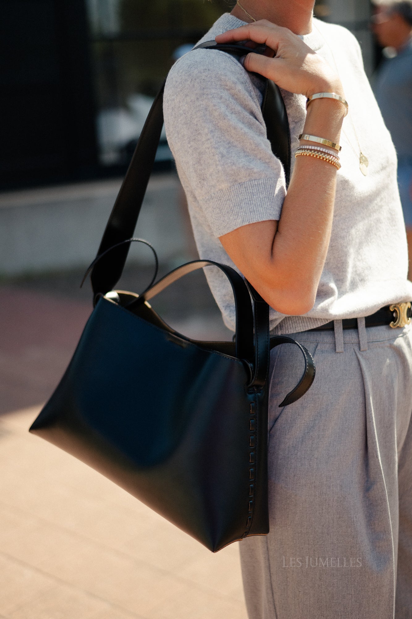 SLFStella medium leather bag black