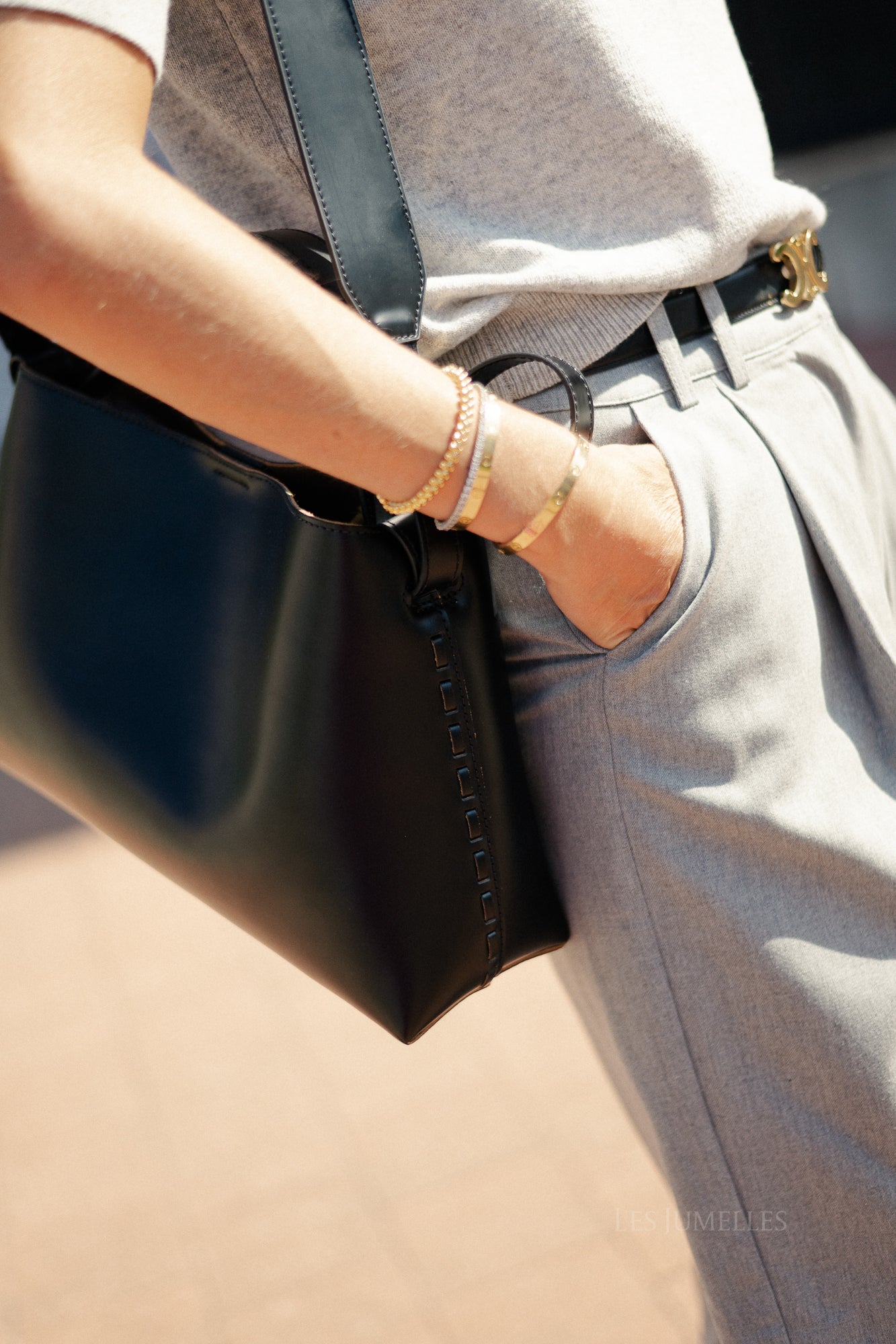 SLFStella medium leather bag black