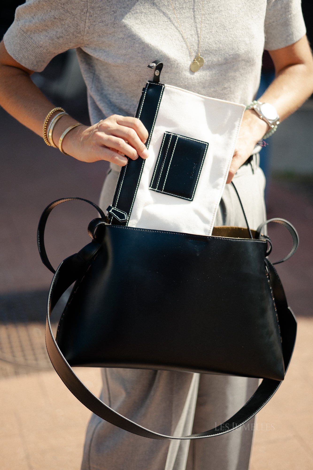 SLFStella medium leather bag black