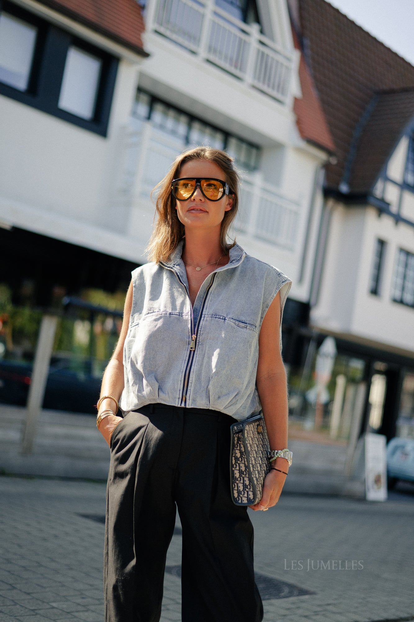 Joelle utility vest washed denim