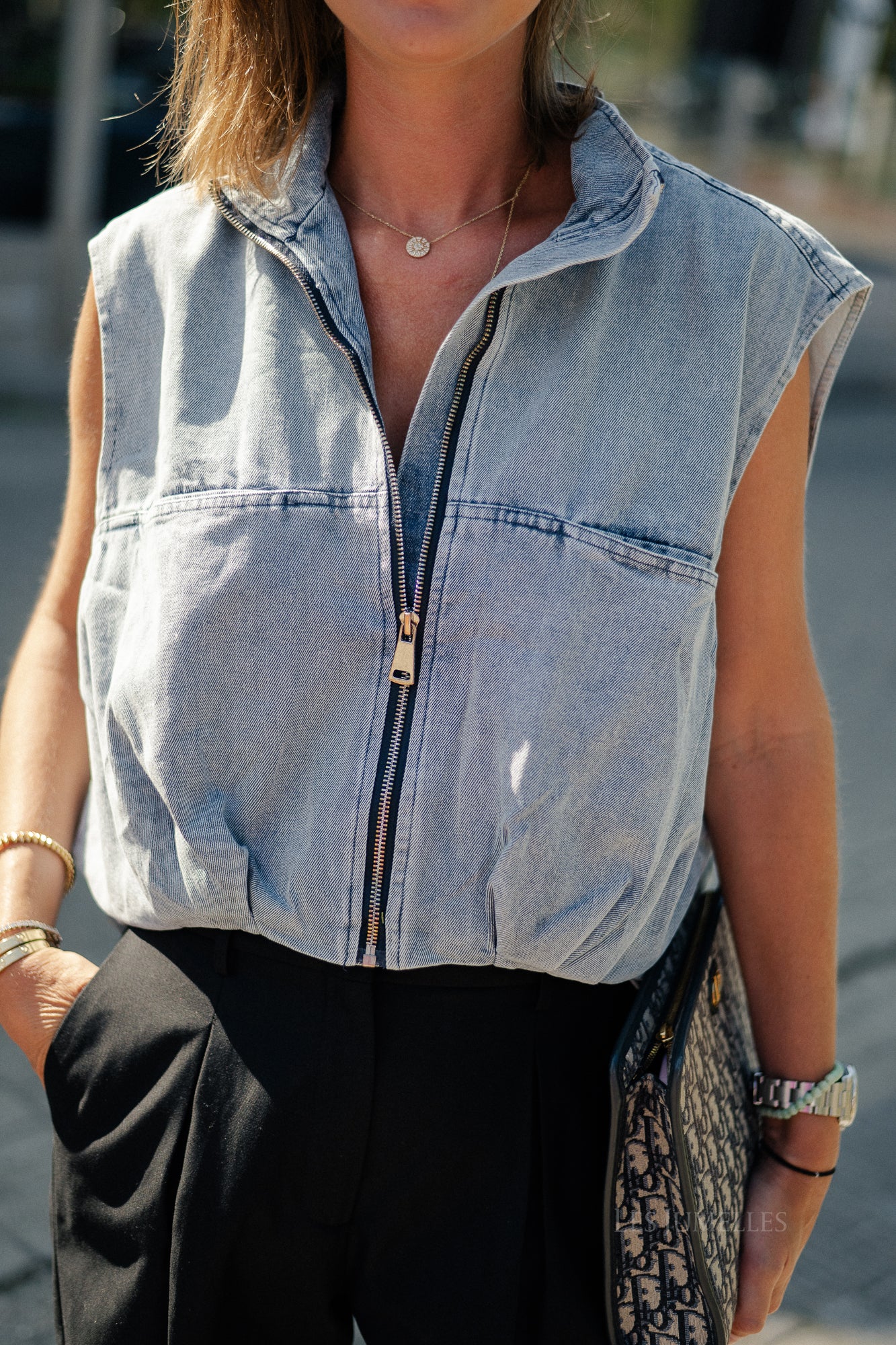 Joelle utility vest washed denim