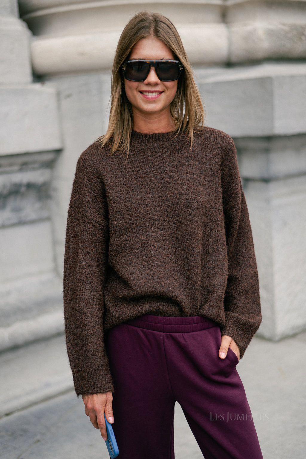 OBJSaggia LS pullover seal brown/melange