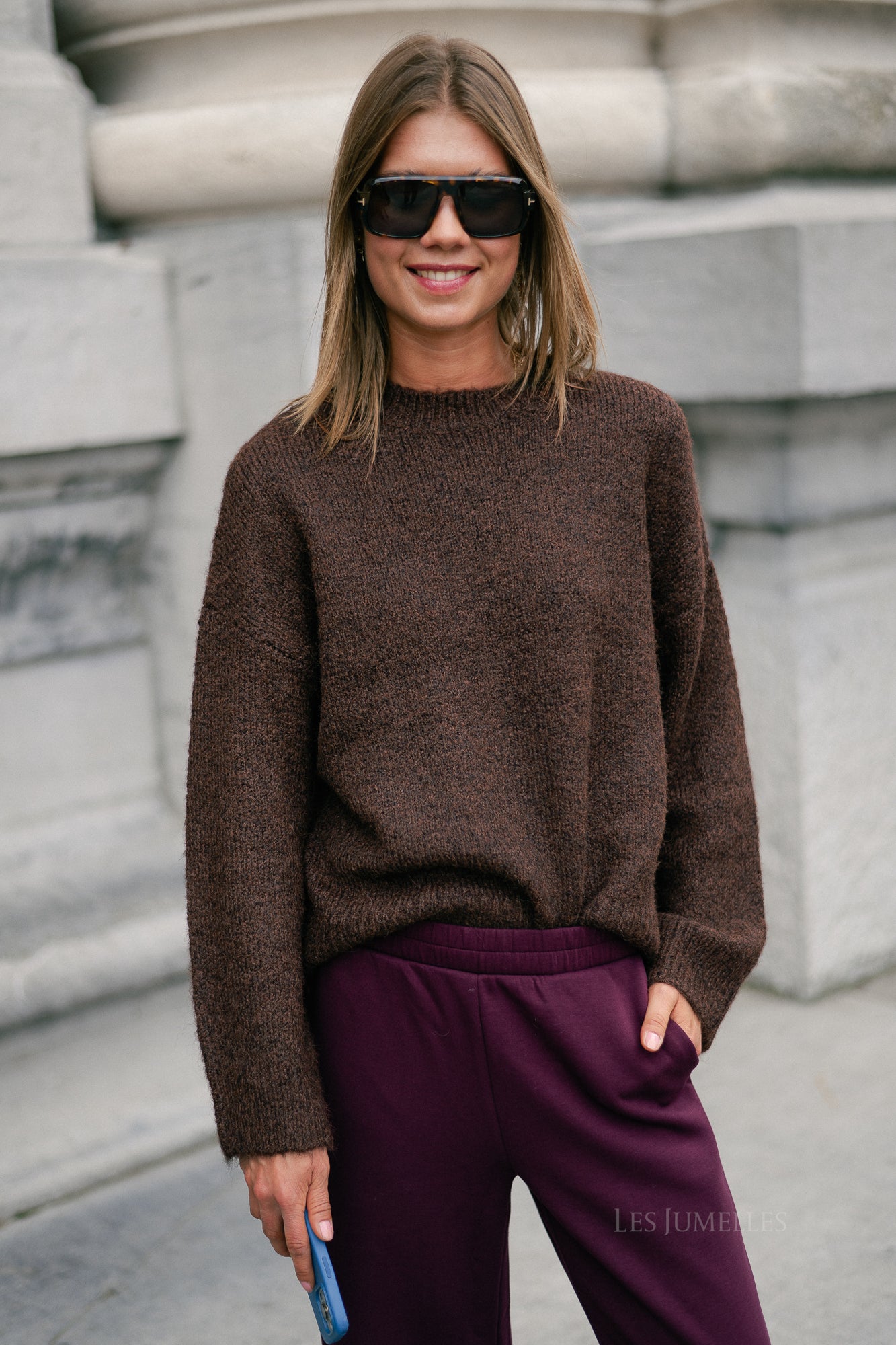 OBJSaggia LS pullover seal brown/melange