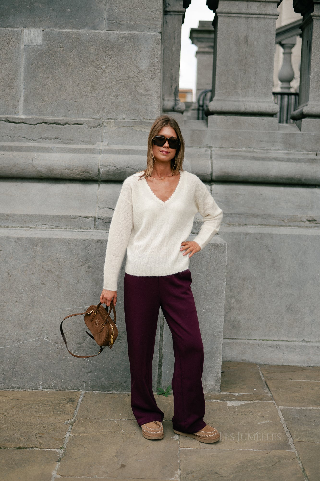 Eunice V-neck jumper ecru