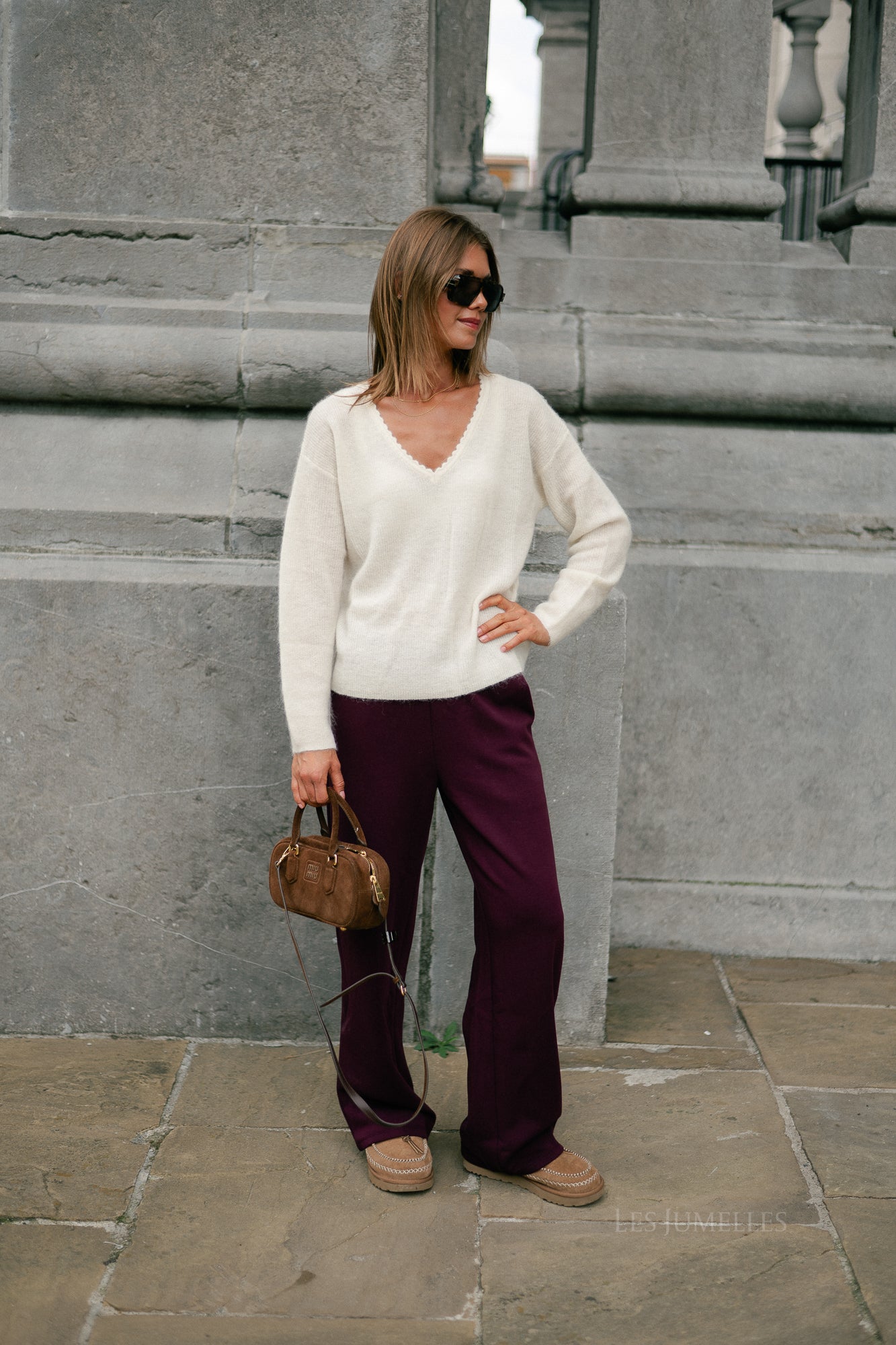 Eunice V-neck jumper ecru