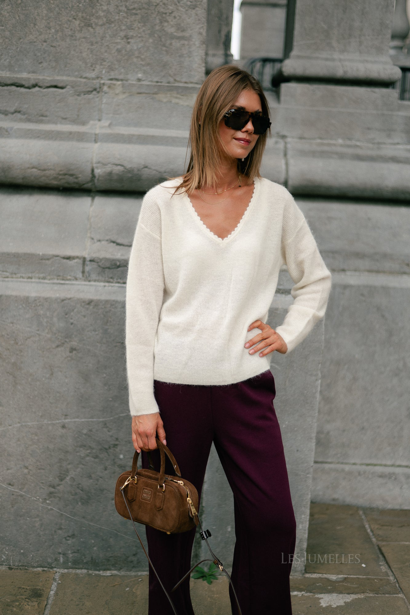 Eunice V-neck jumper ecru
