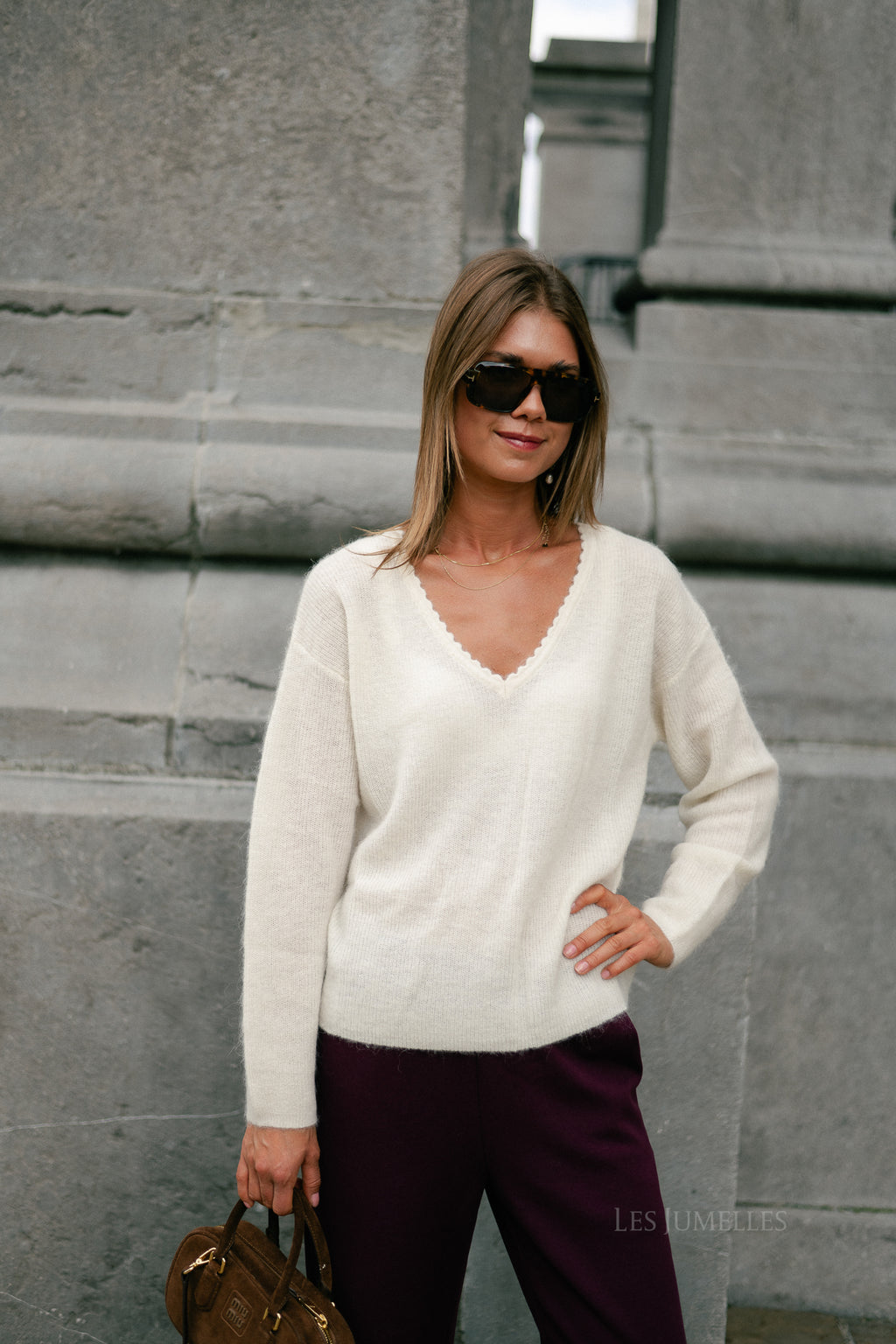 Eunice V-neck jumper ecru