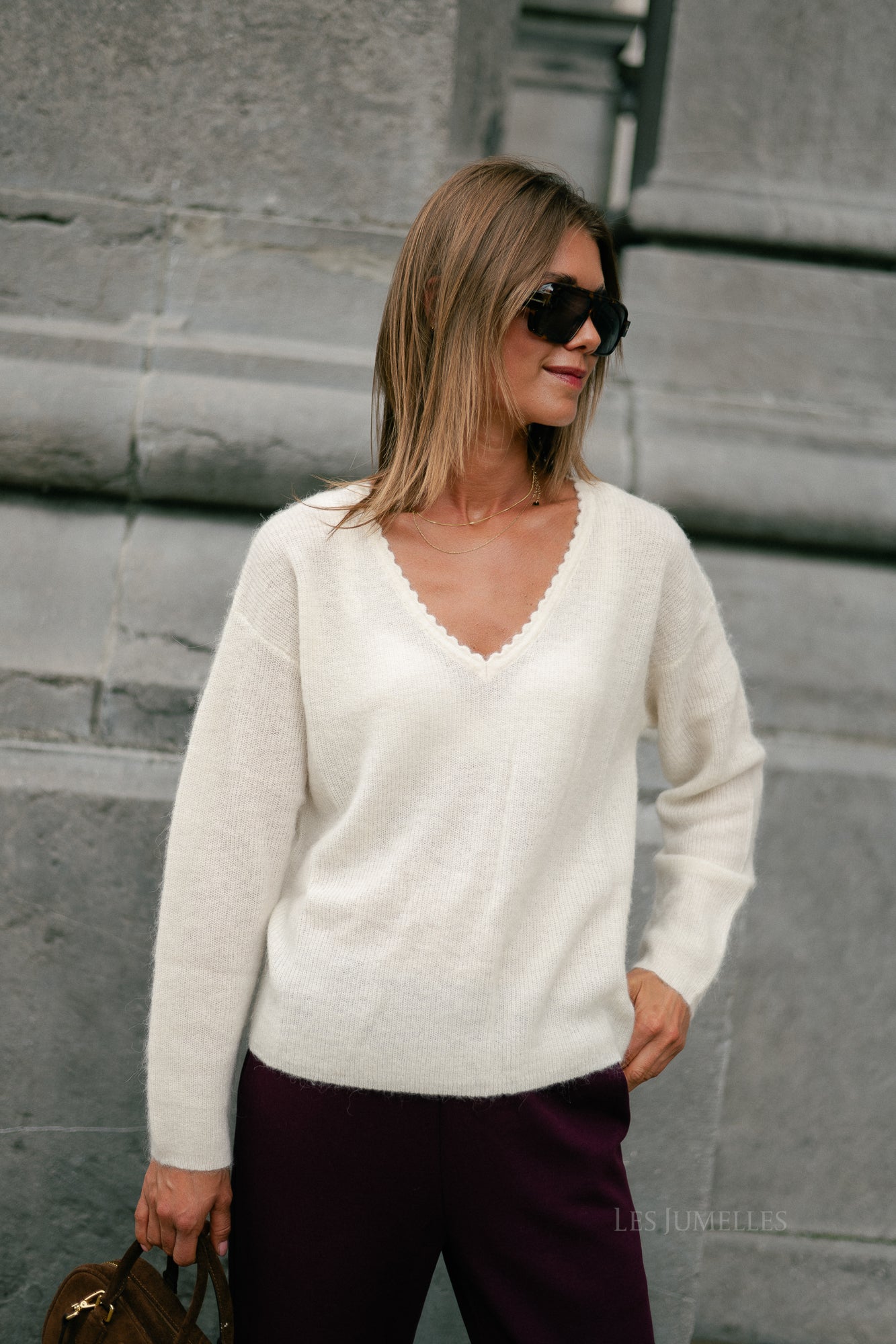 Eunice V-neck jumper ecru