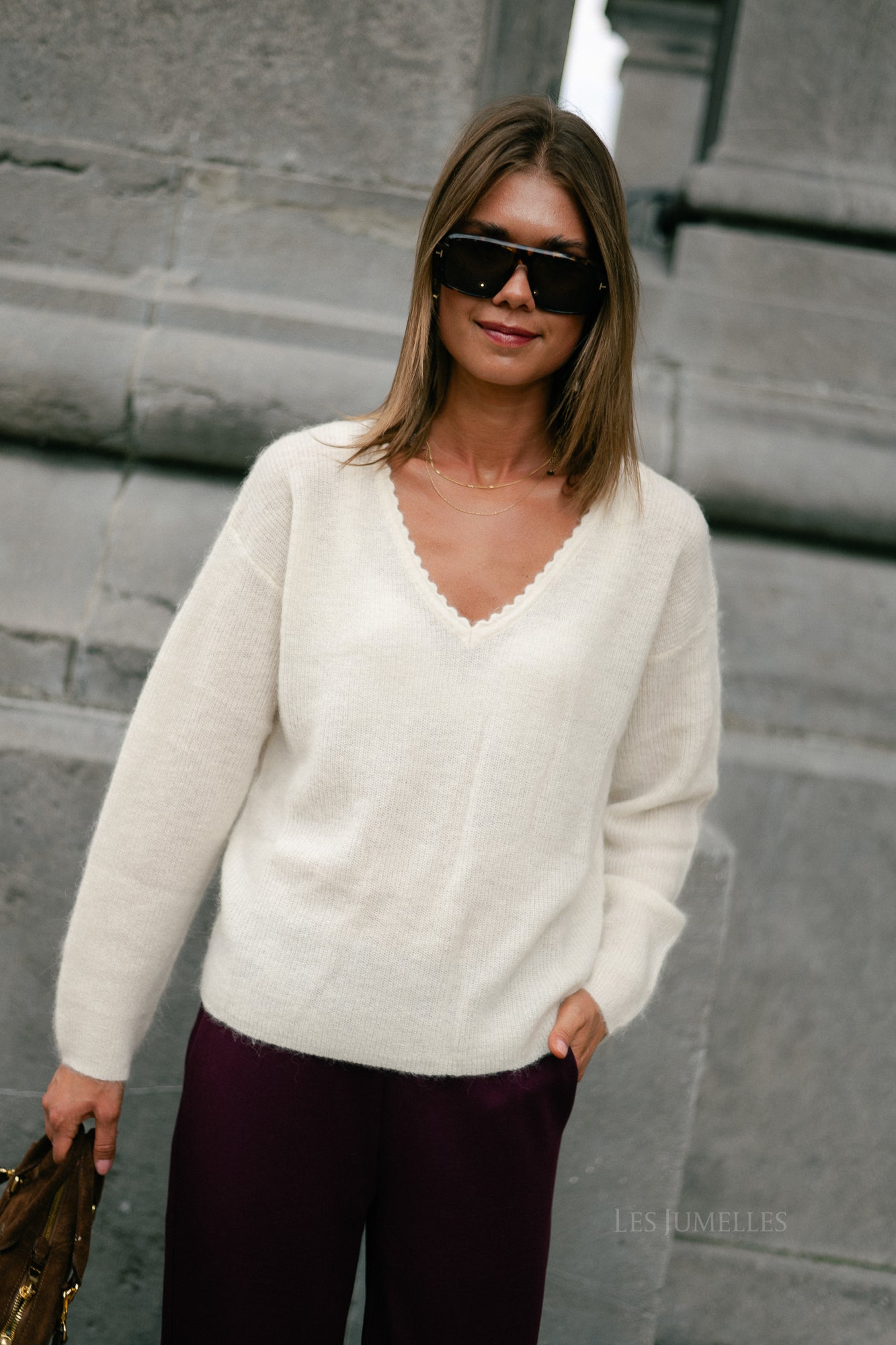 Eunice V-neck jumper ecru