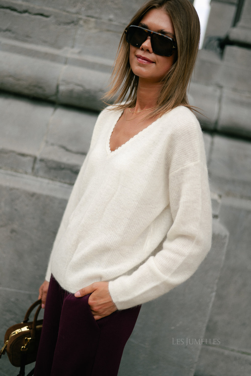 Eunice V-neck jumper ecru