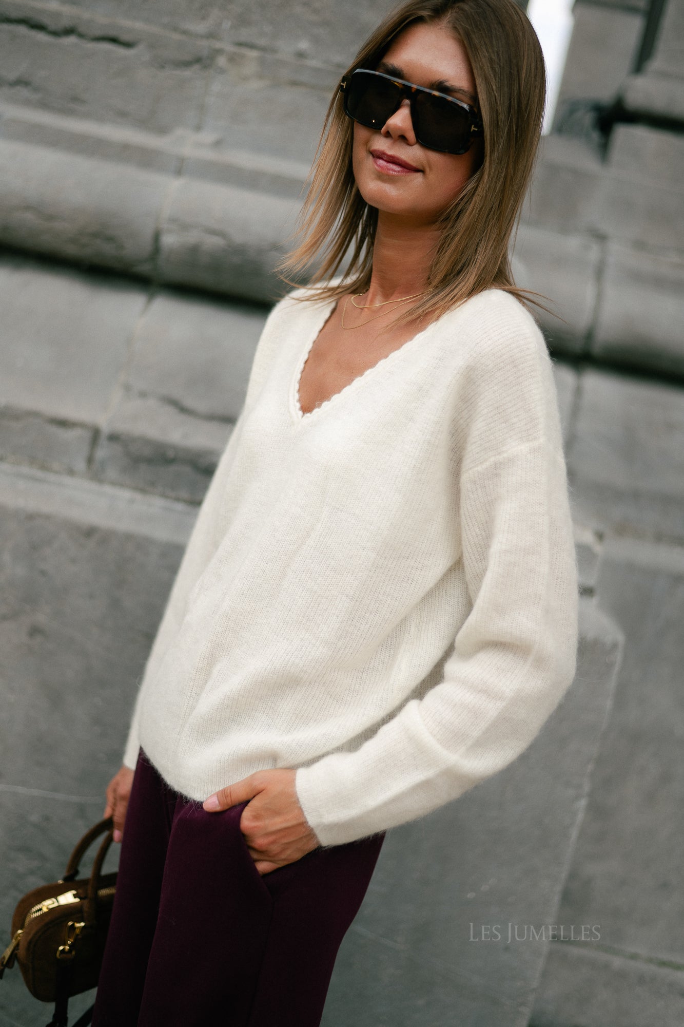 Eunice V-neck jumper ecru
