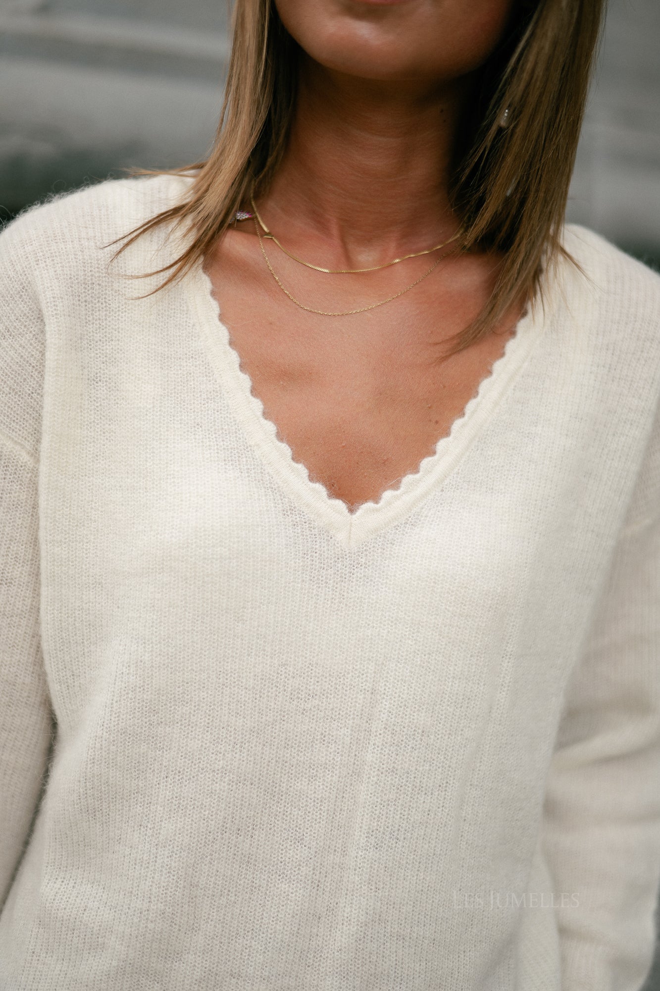 Eunice V-neck jumper ecru