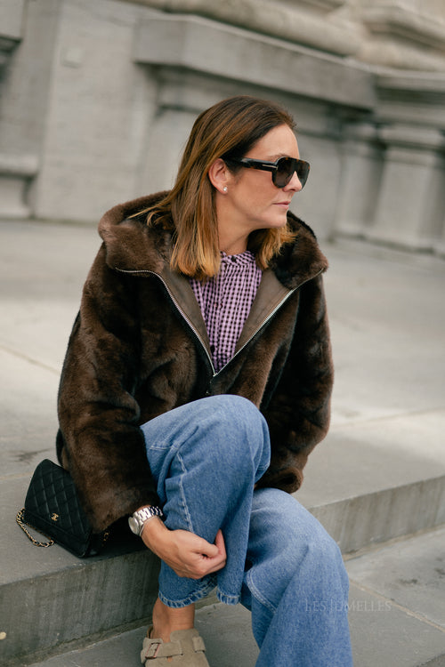 Marie hooded faux fur coat brown