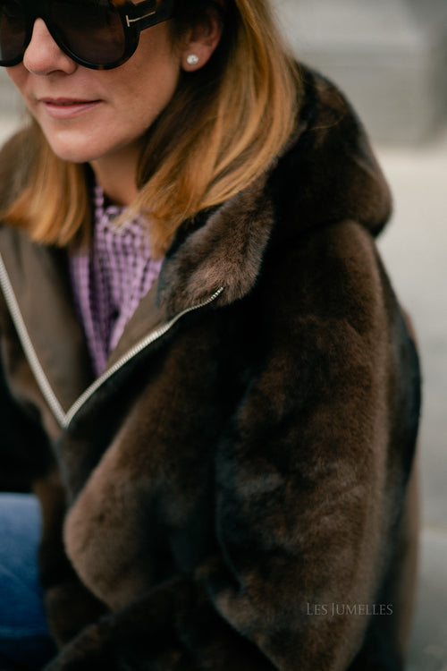 Marie hooded faux fur coat brown