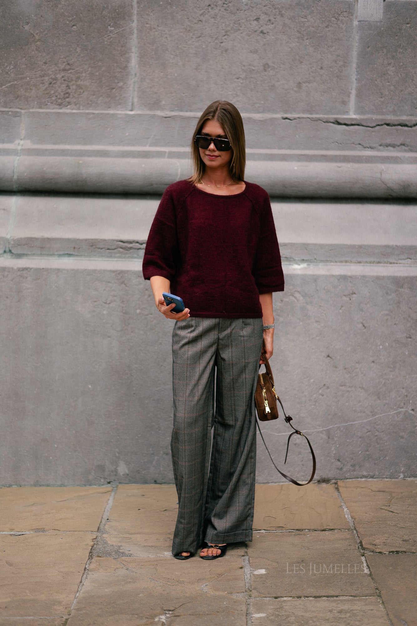 OBJLisa wide pant black humus/tannin