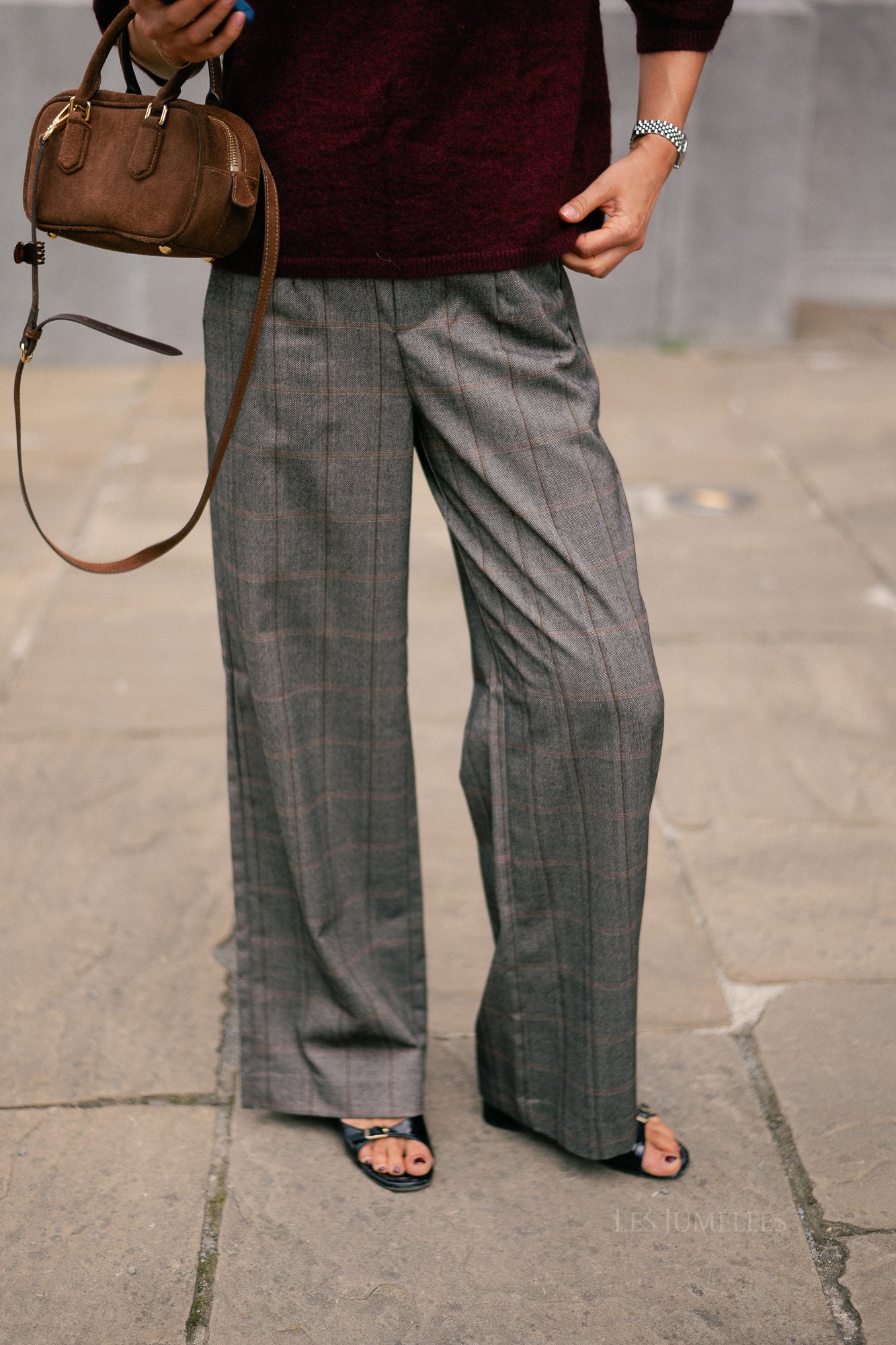 OBJLisa wide pant black humus/tannin