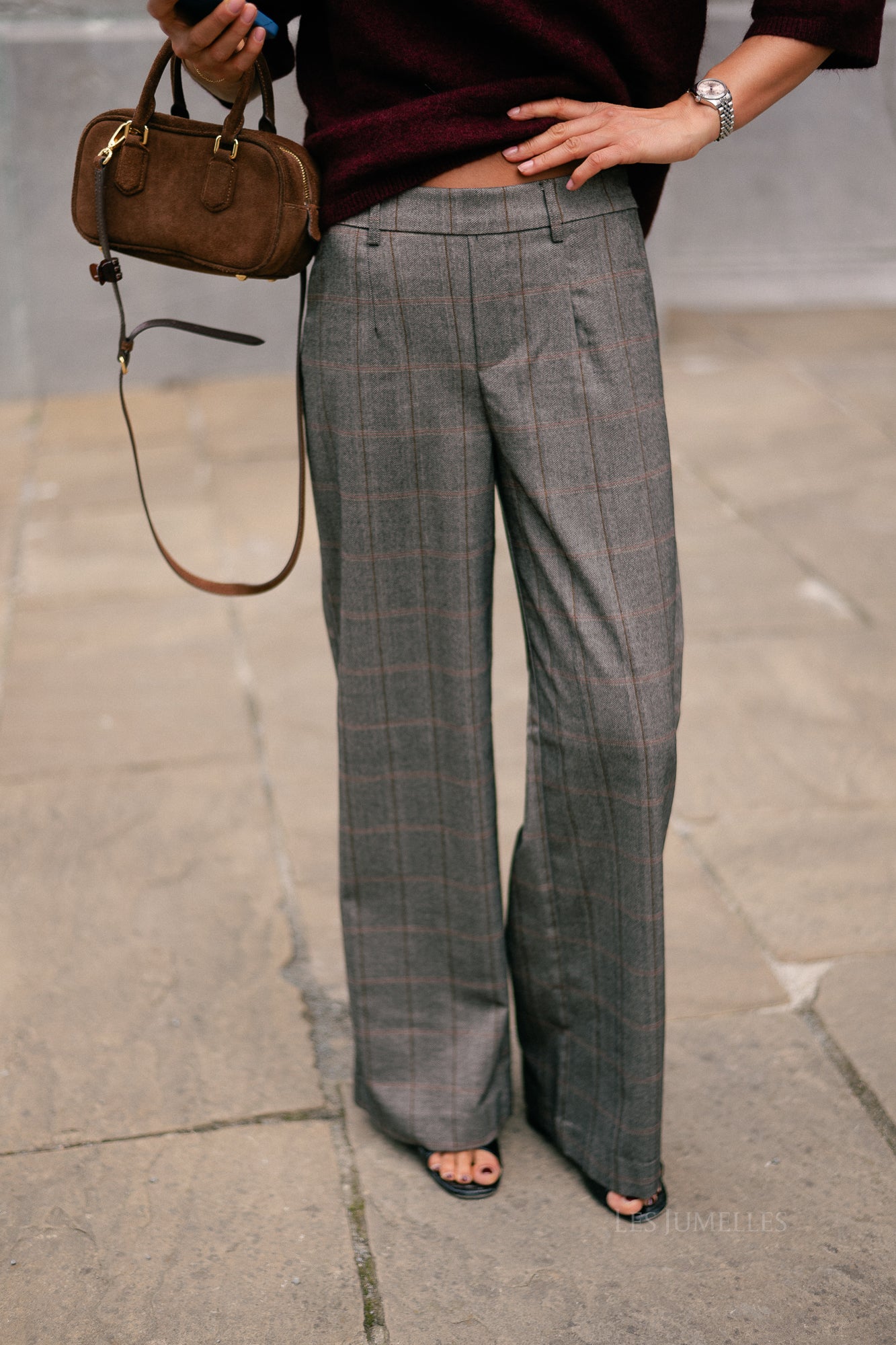 OBJLisa wide pant black humus/tannin
