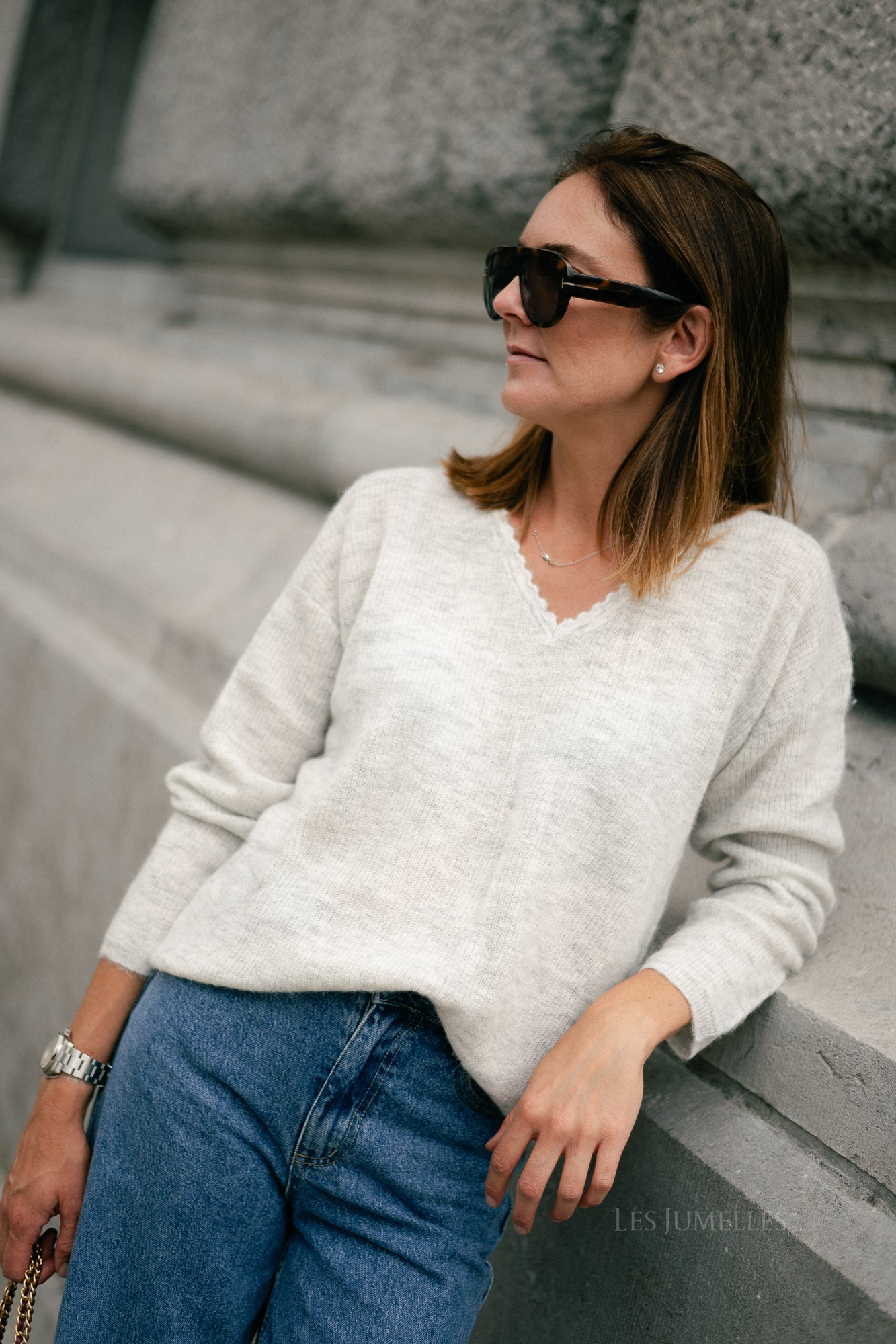 Eunice V-neck jumper light grey