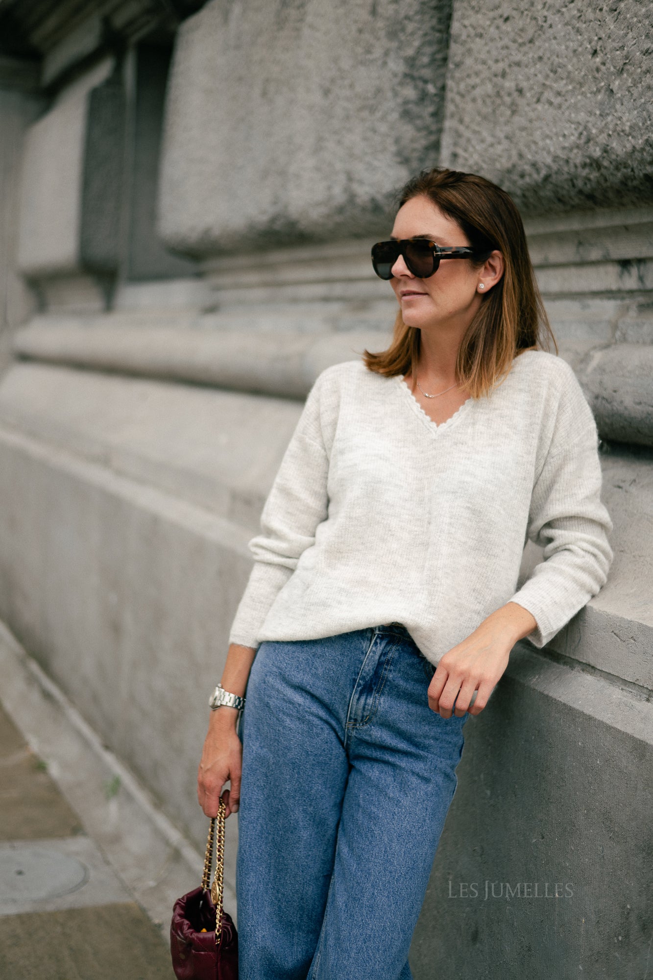 Eunice V-neck jumper light grey