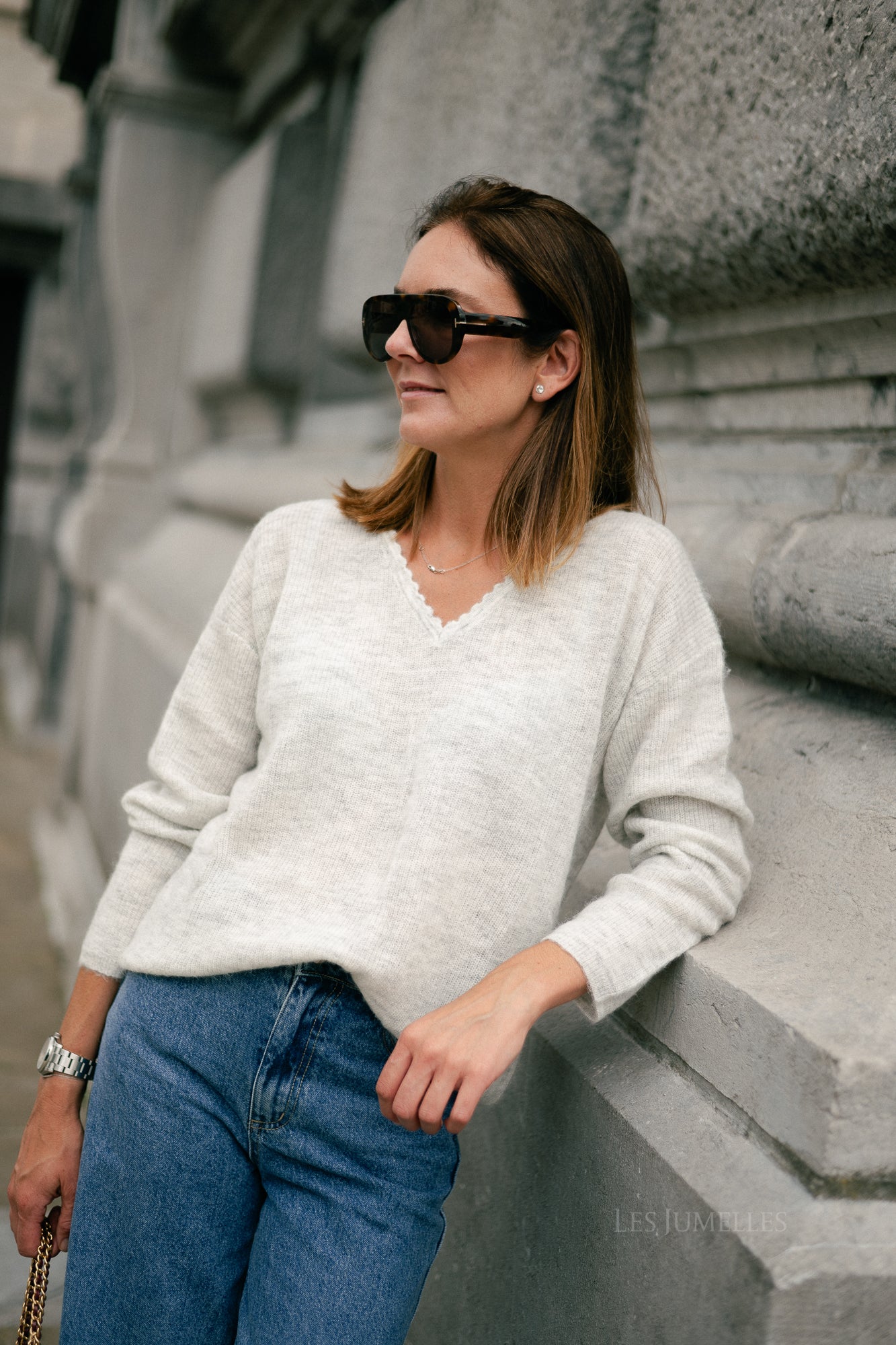 Eunice V-neck jumper light grey