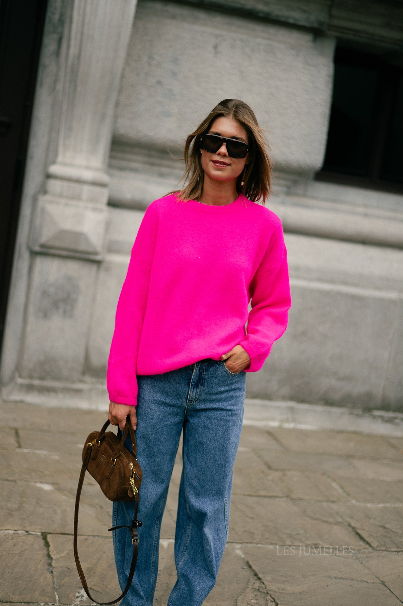 Morgane LS knitted jumper neon pink