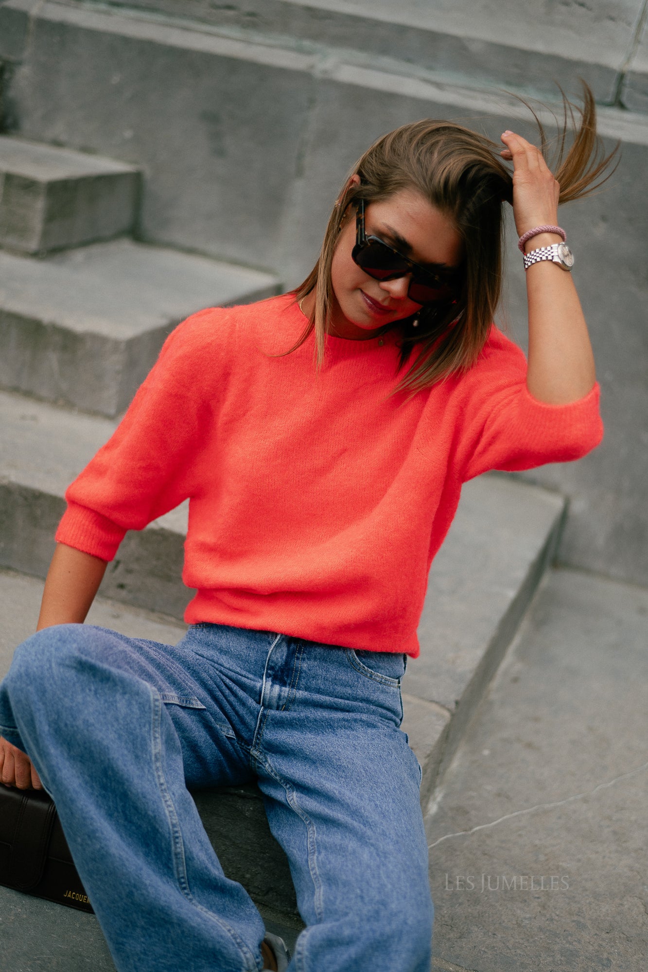 Megan SS knitted jumper neon orange