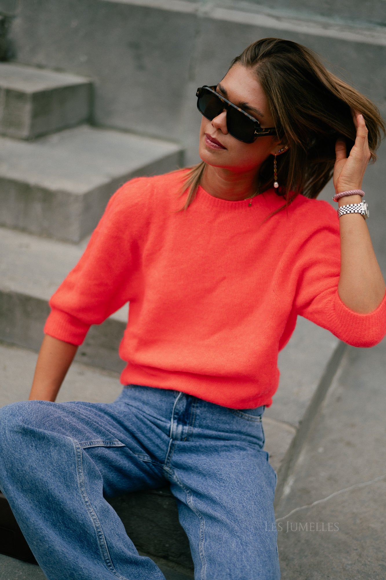 Megan SS knitted jumper neon orange