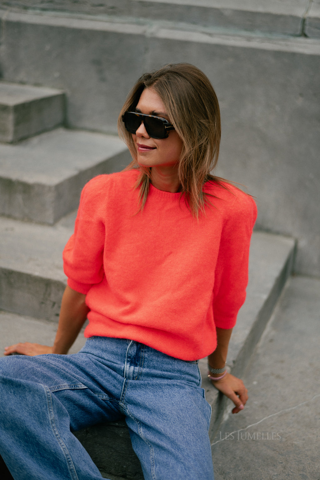 Megan SS knitted jumper neon orange