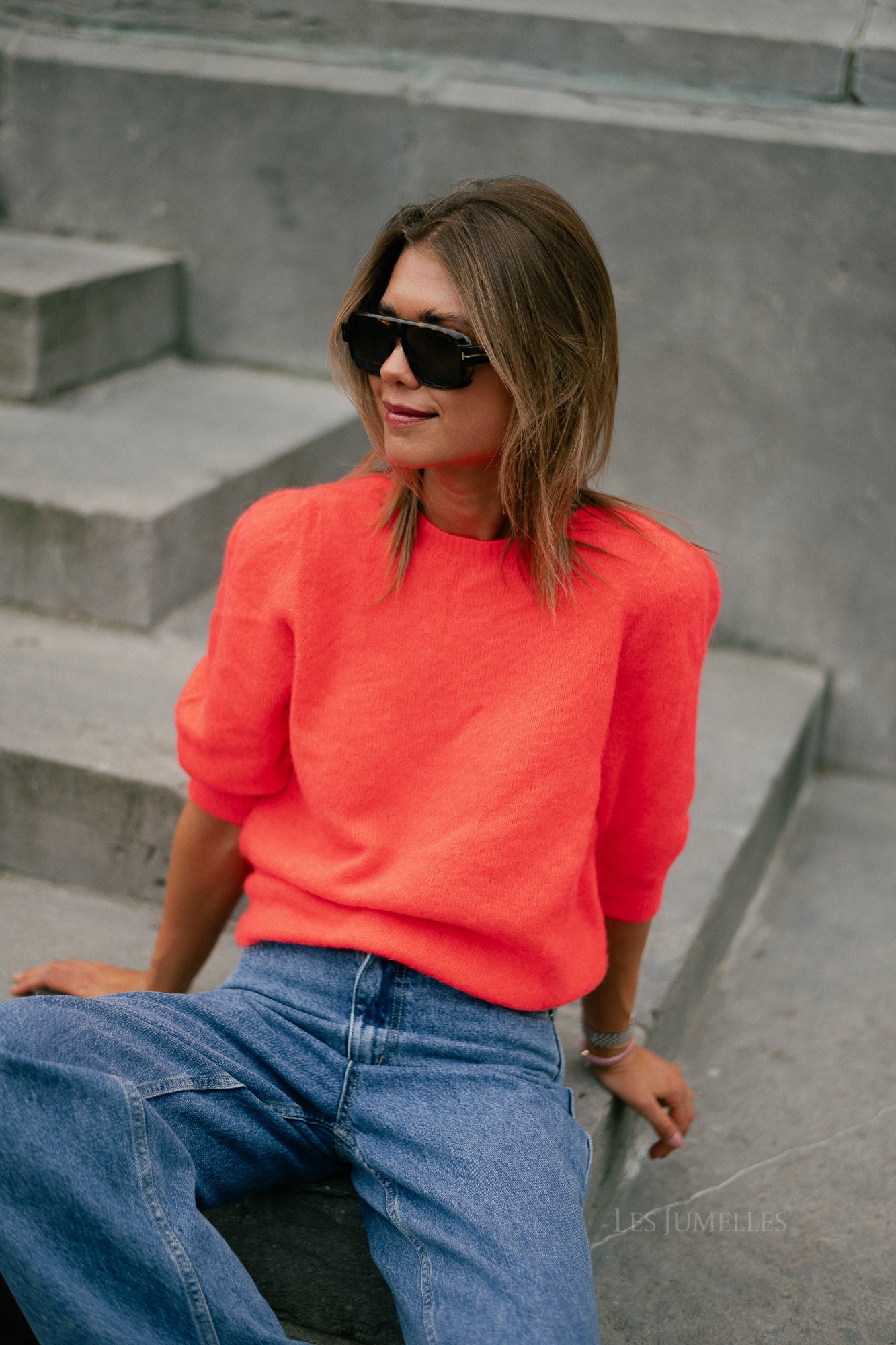 Megan SS knitted jumper neon orange
