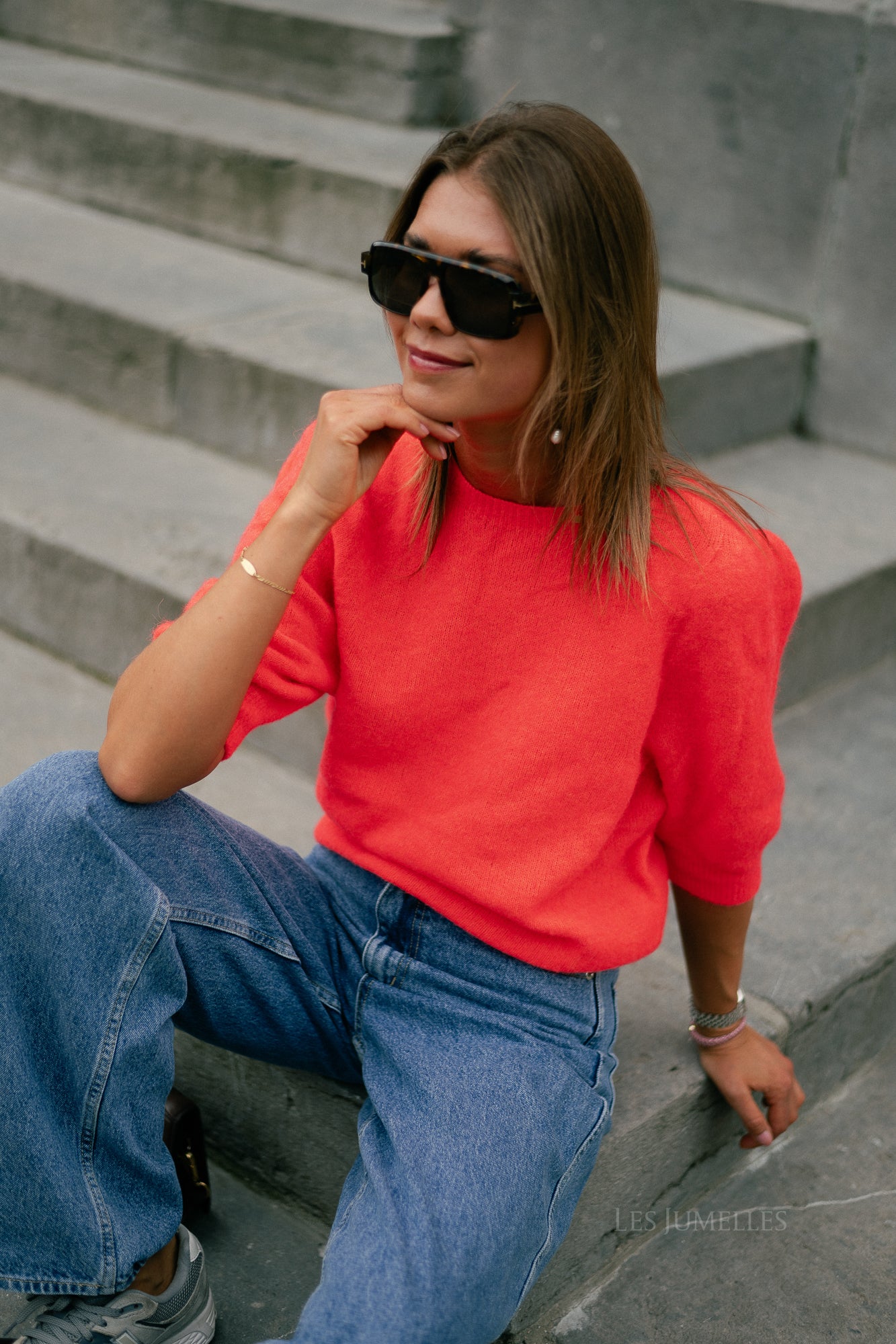 Megan SS knitted jumper neon orange