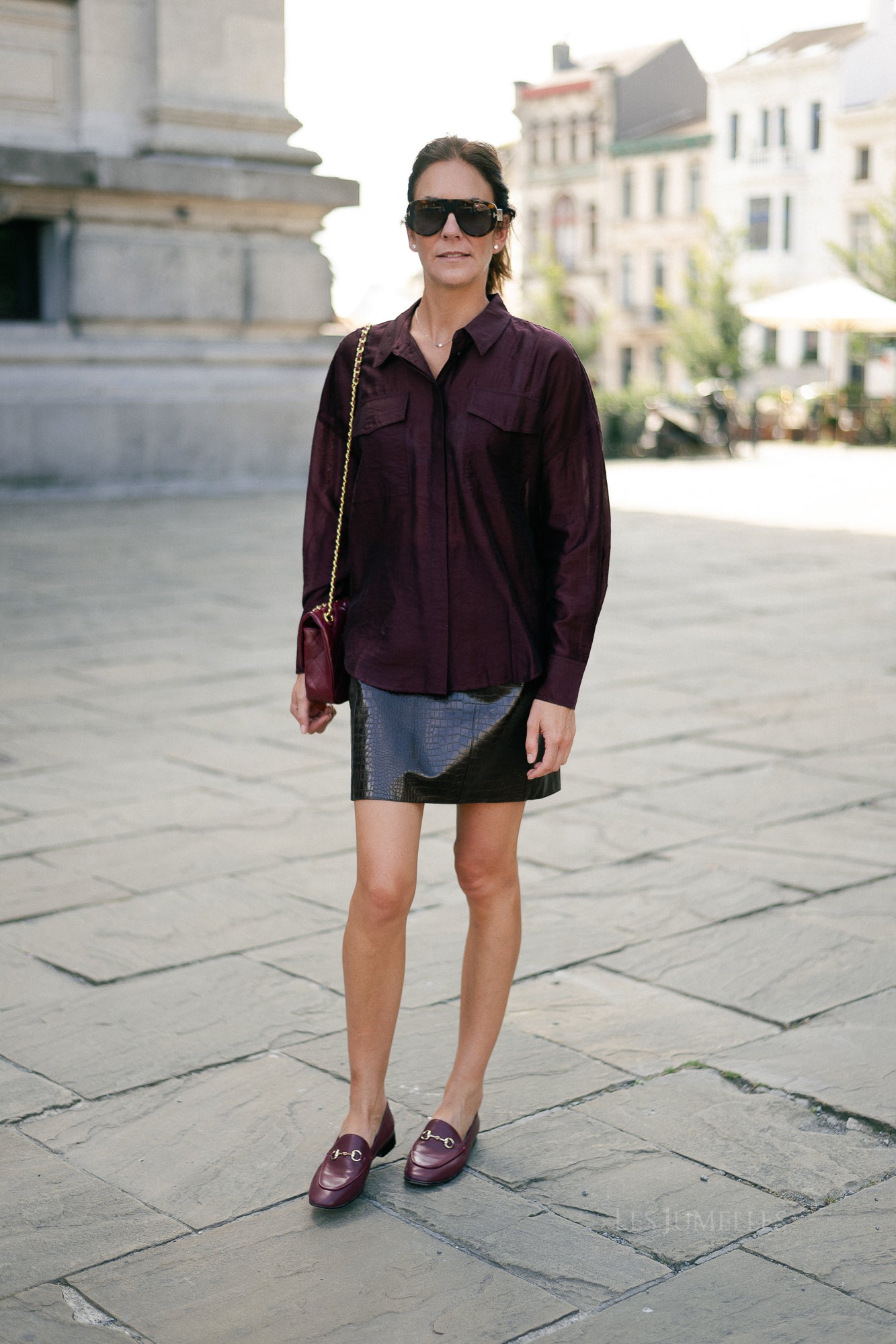 OBJEmia HW short croc skirt seal brown