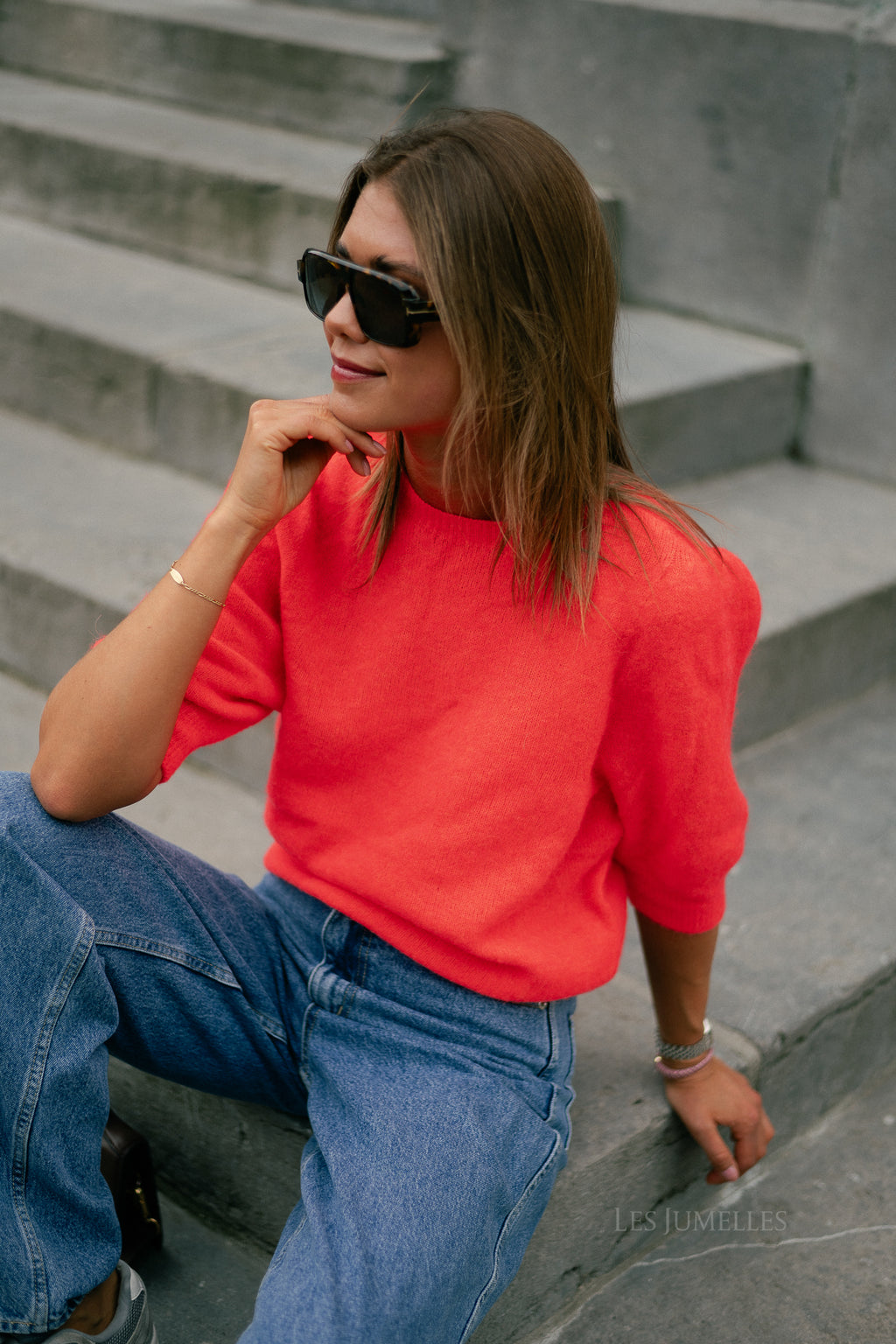 Megan SS knitted jumper neon orange