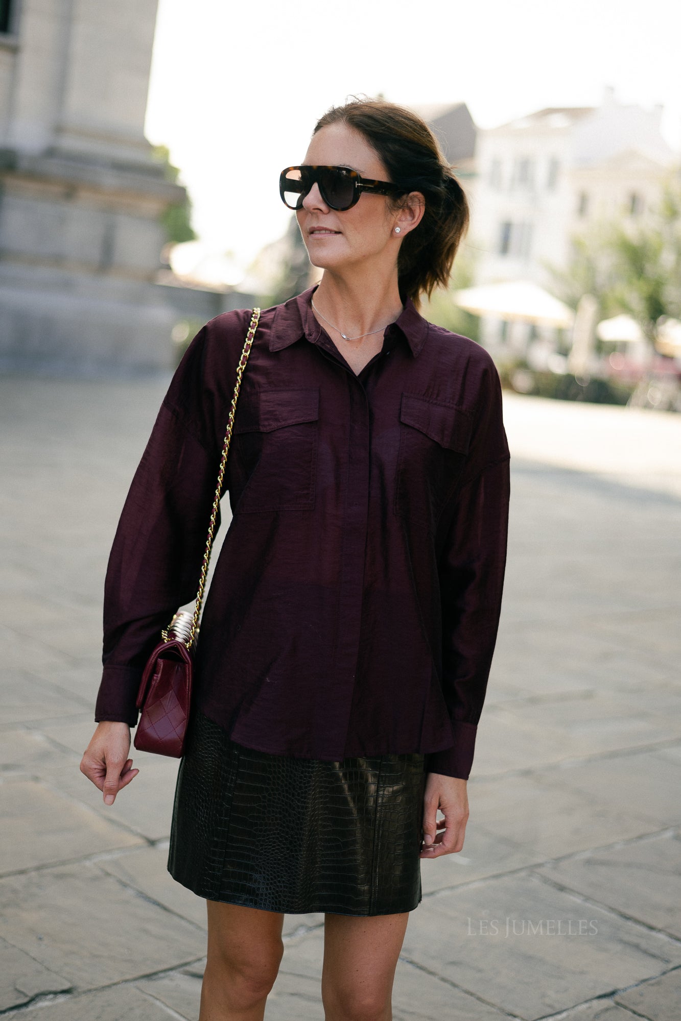 OBJEmia HW short croc skirt seal brown