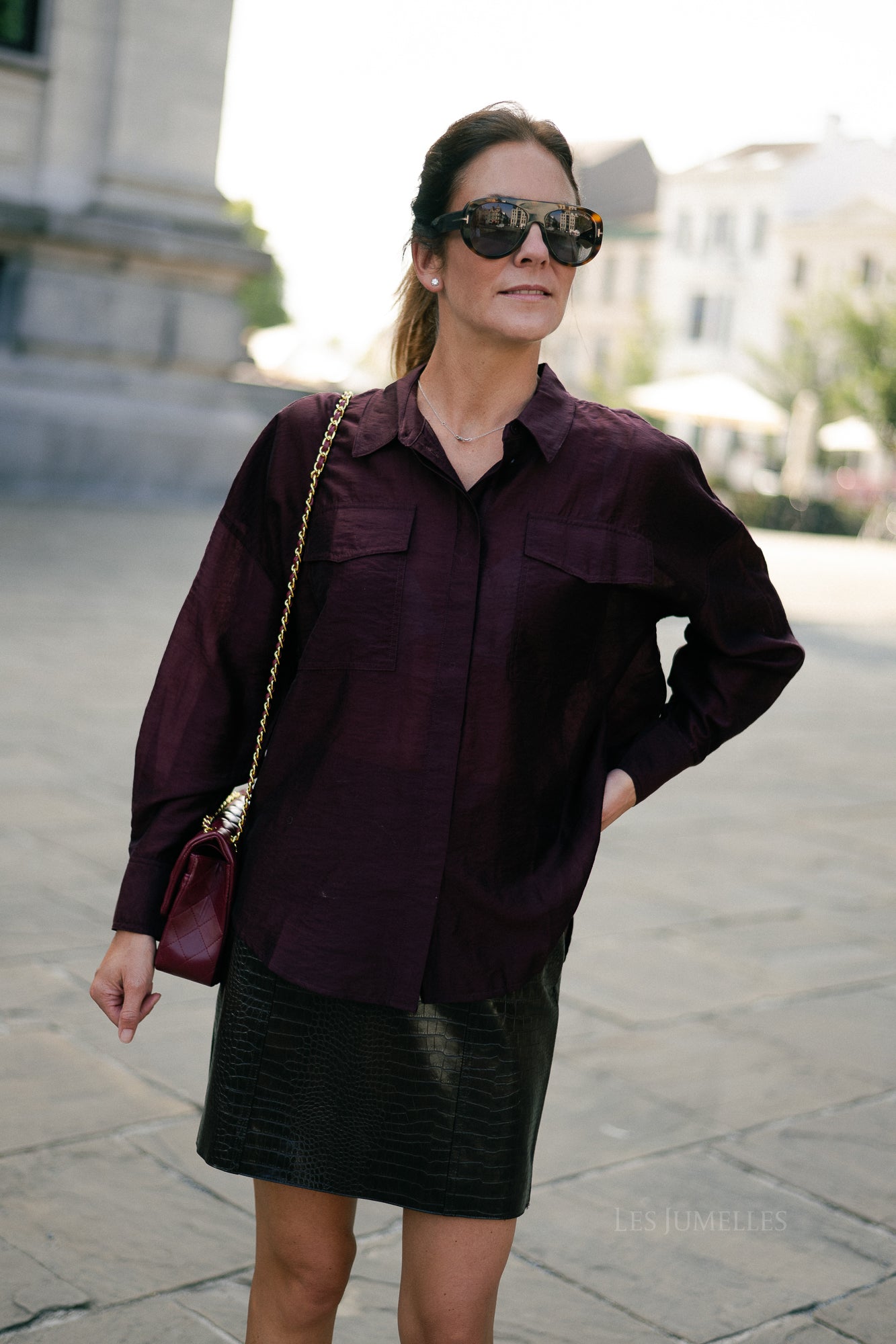 OBJEmia HW short croc skirt seal brown