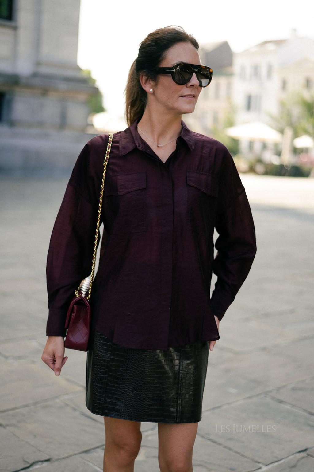 ROUAlinine LS oversized shirt aubergine