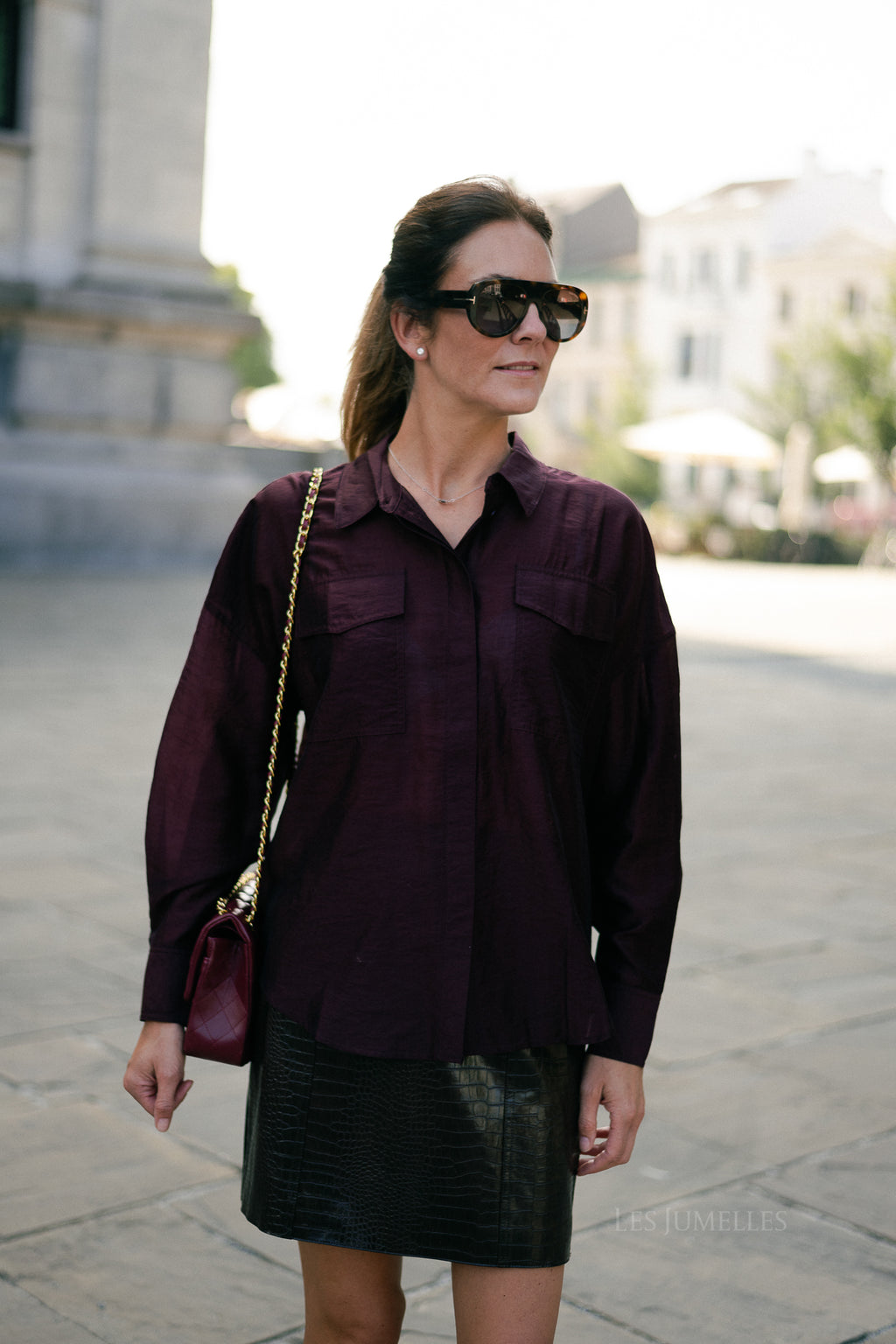 ROUAlinine LS oversized shirt aubergine