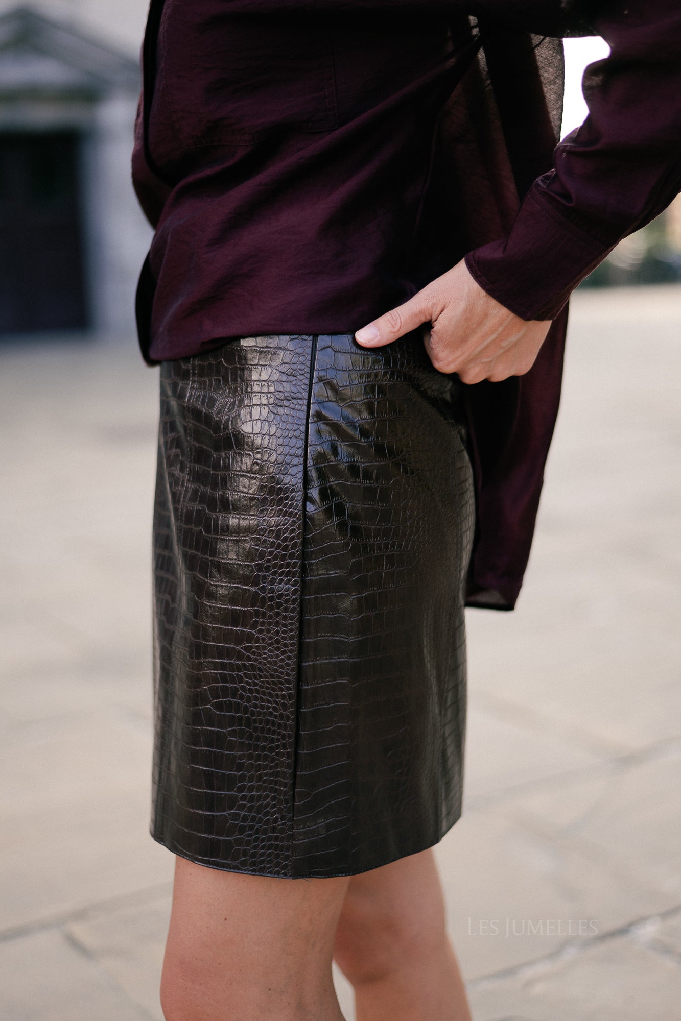 OBJEmia HW short croc skirt seal brown