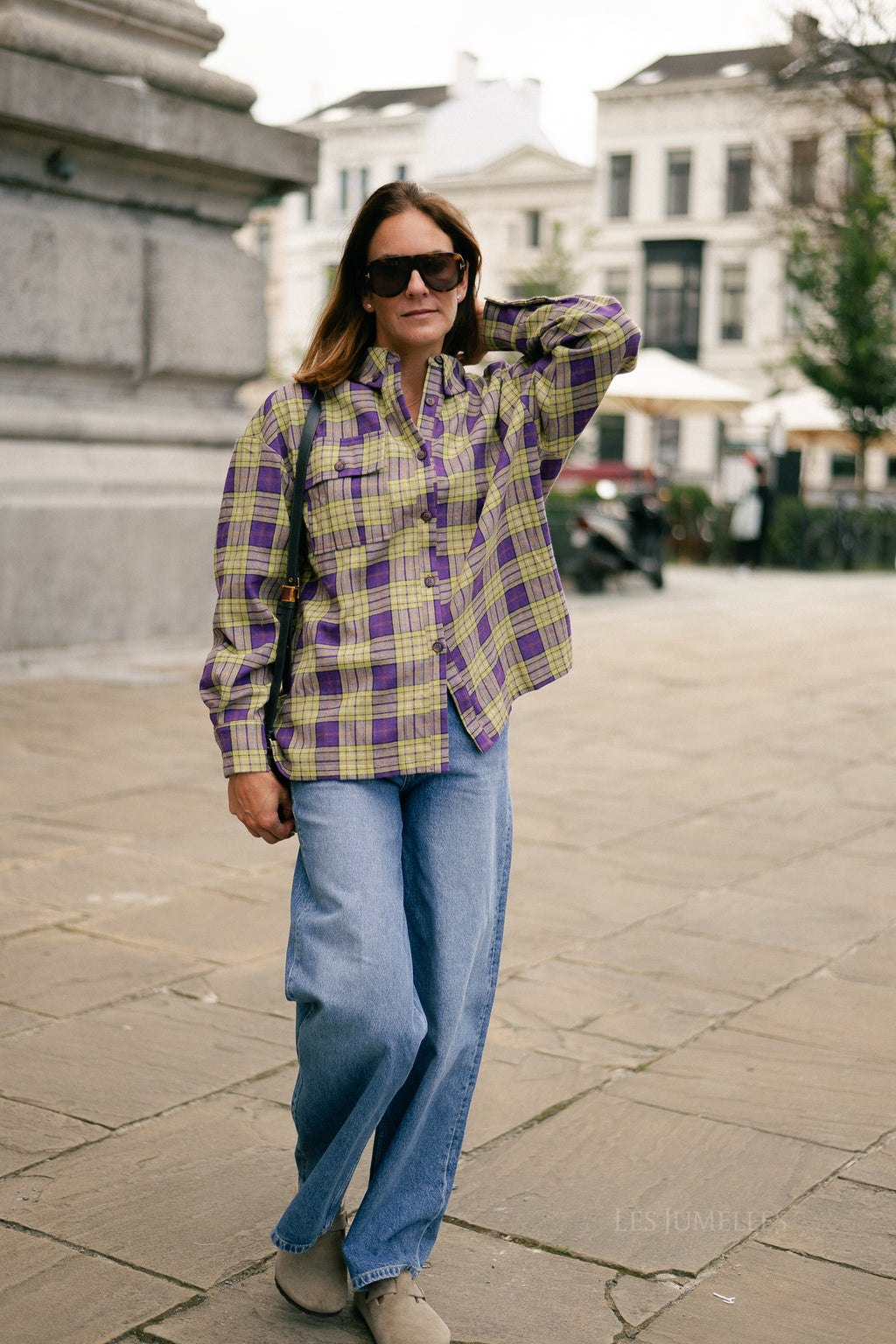 Selena LS check deep violet