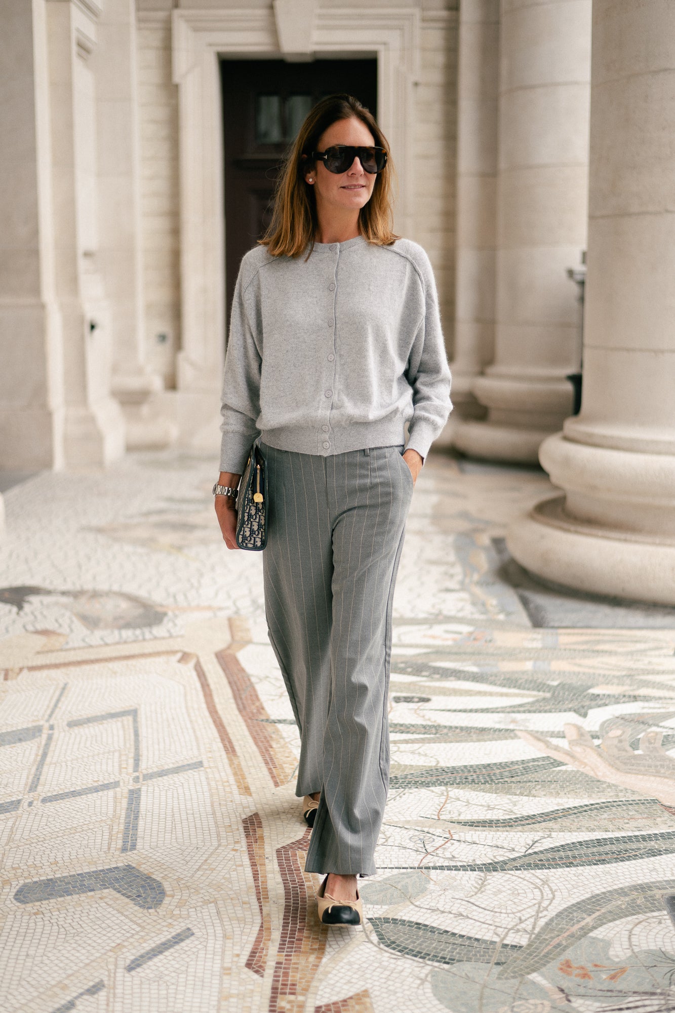 OBJLisa wide pant medium grey melange/humus