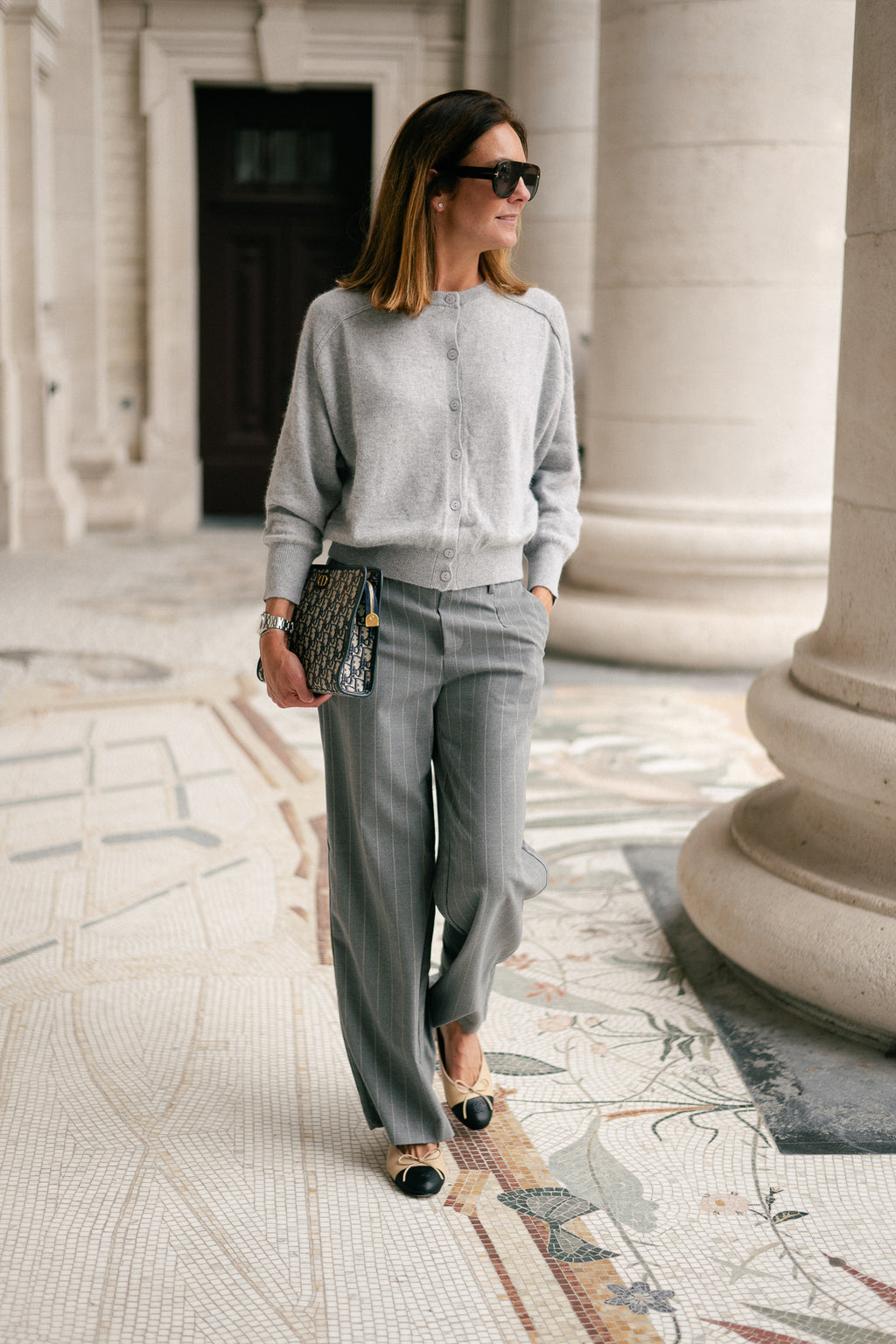 OBJLisa wide pant medium grey melange/humus
