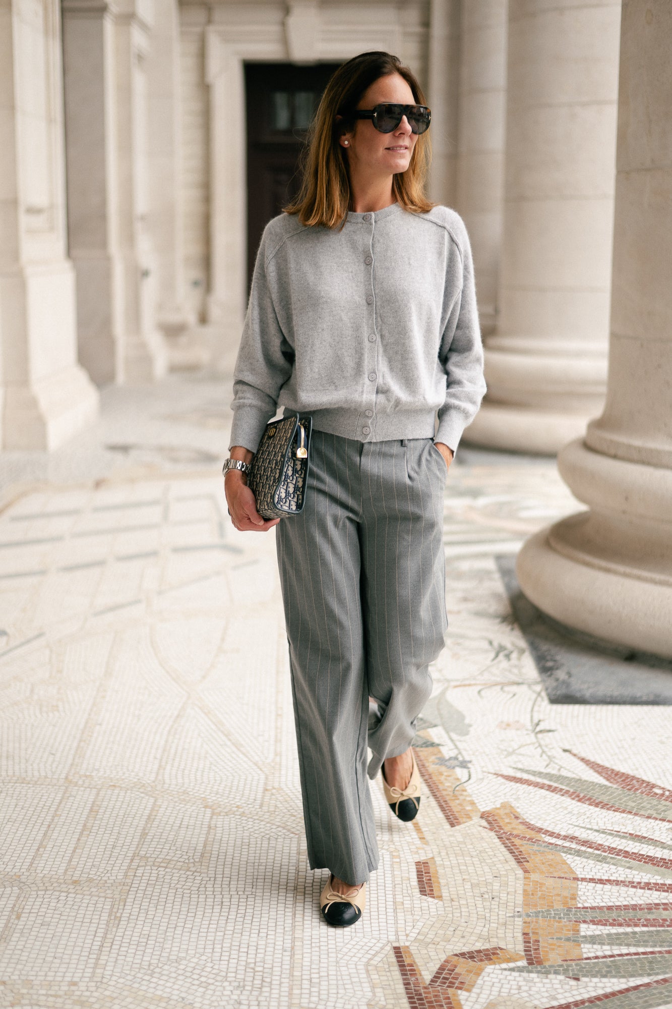 OBJLisa wide pant medium grey melange/humus