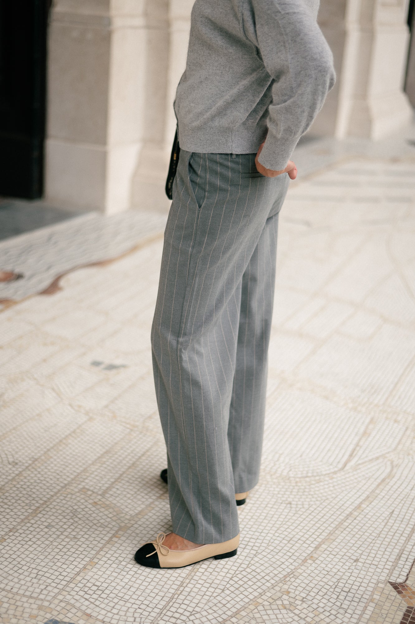 OBJLisa wide pant medium grey melange/humus