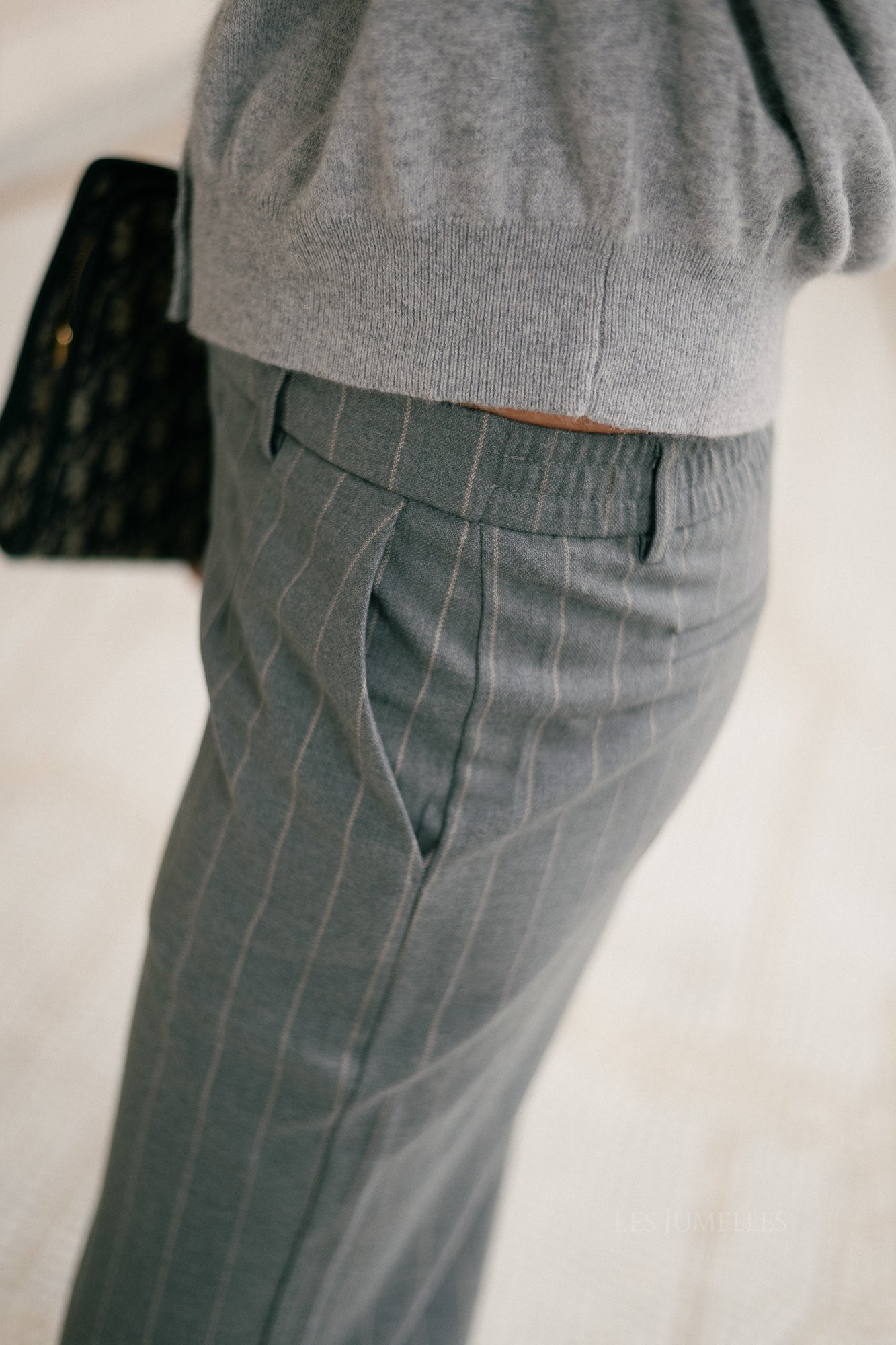 OBJLisa wide pant medium grey melange/humus