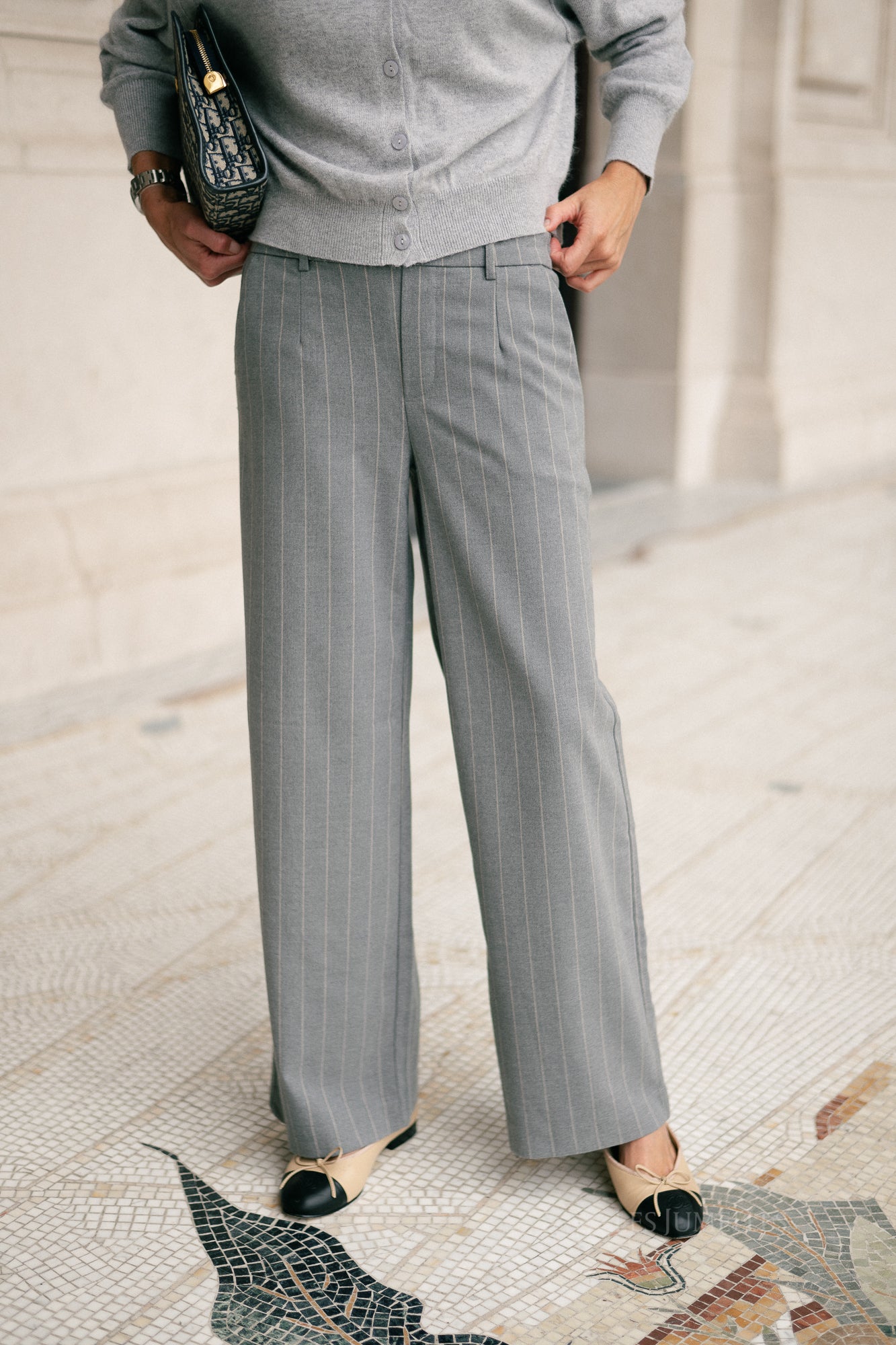 OBJLisa wide pant medium grey melange/humus