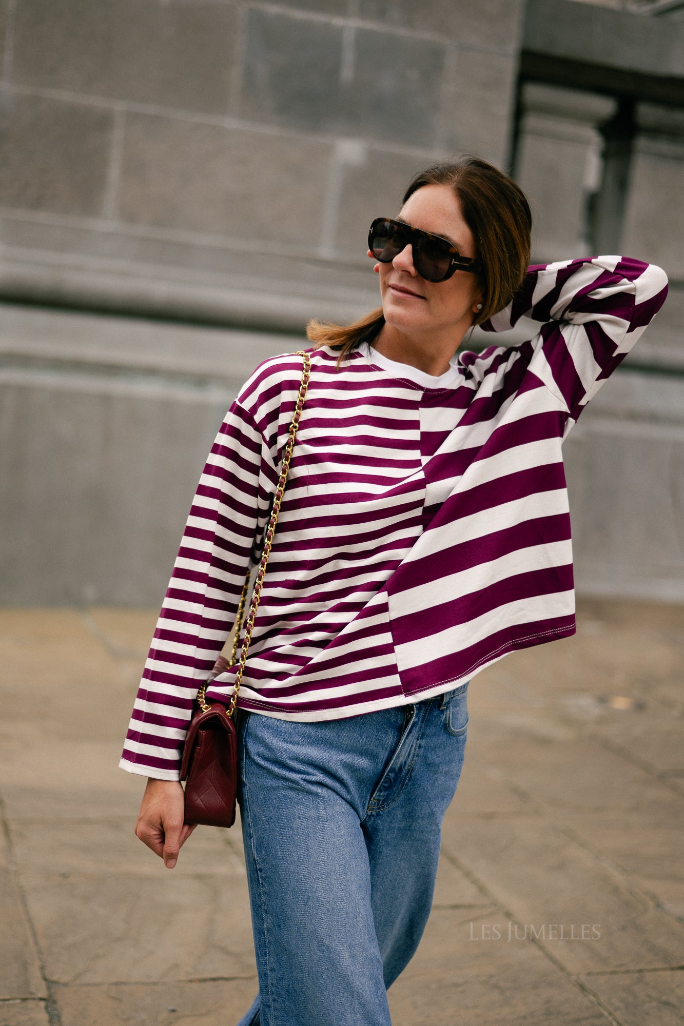 Teonna rayé manches longues bordeaux
