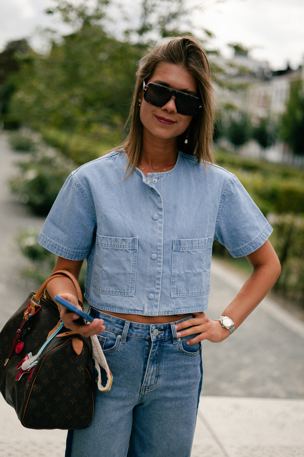 Juniper cropped blouse light blue denim