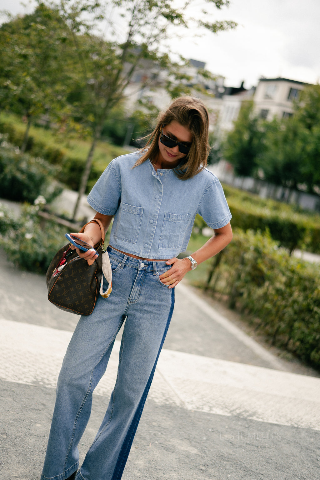 Juniper cropped blouse light blue denim